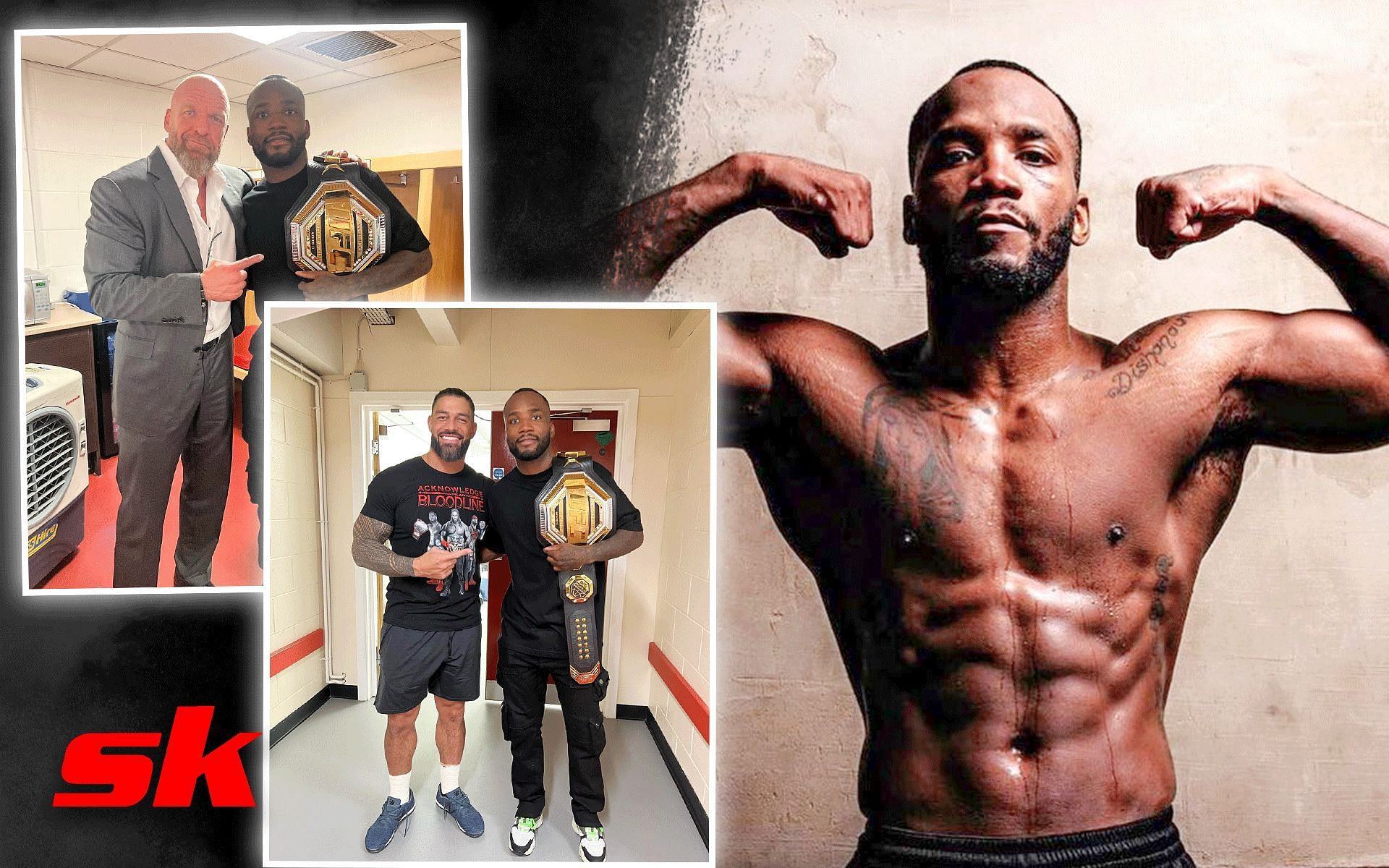 Leon Edwards (right) with Roman Reigns (center) and with Triple H (left). [Images courtesy: all images from Instagram @leonedwardsmma]