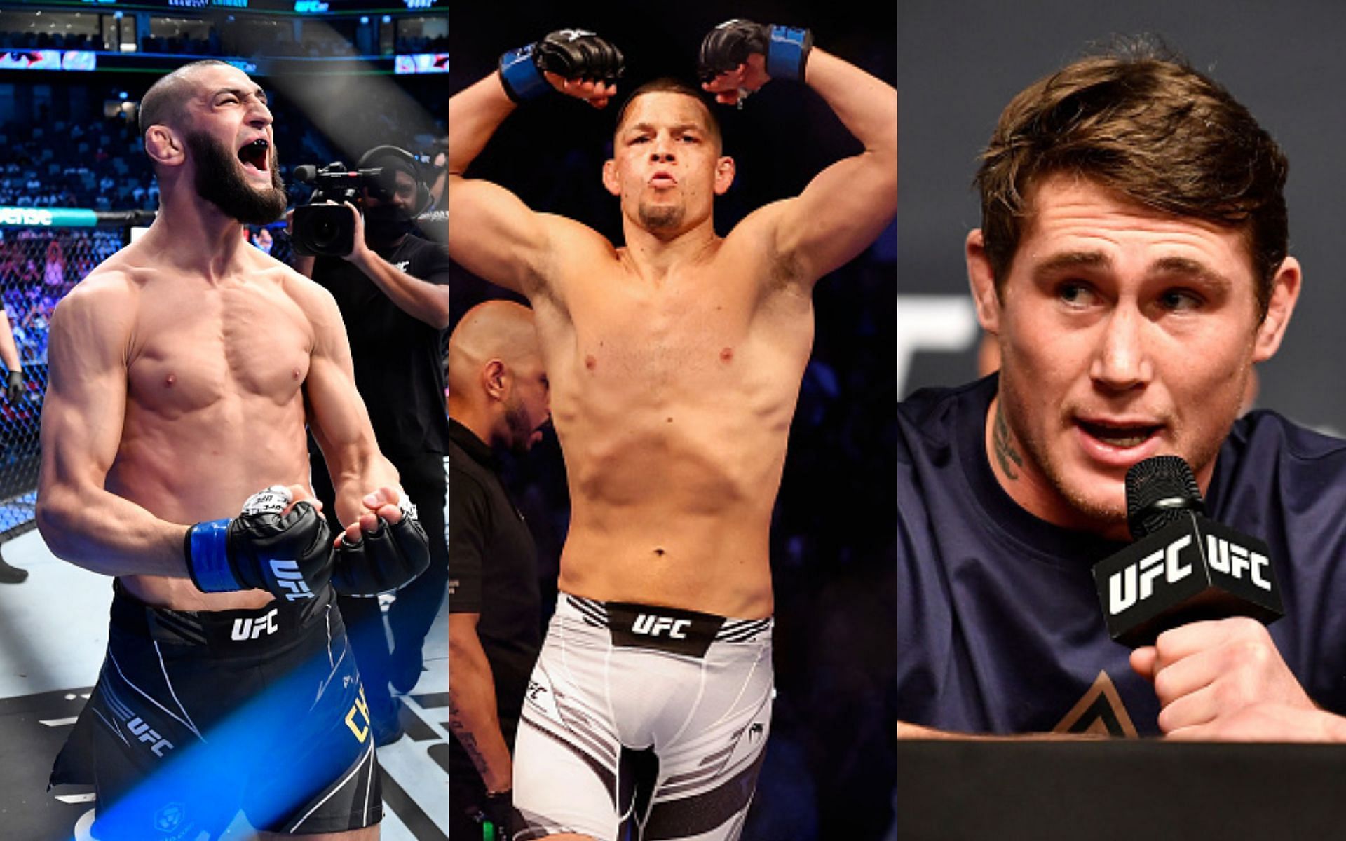 Khamzat Chimaev (left), Nate Diaz (middle), Darren Till (right)