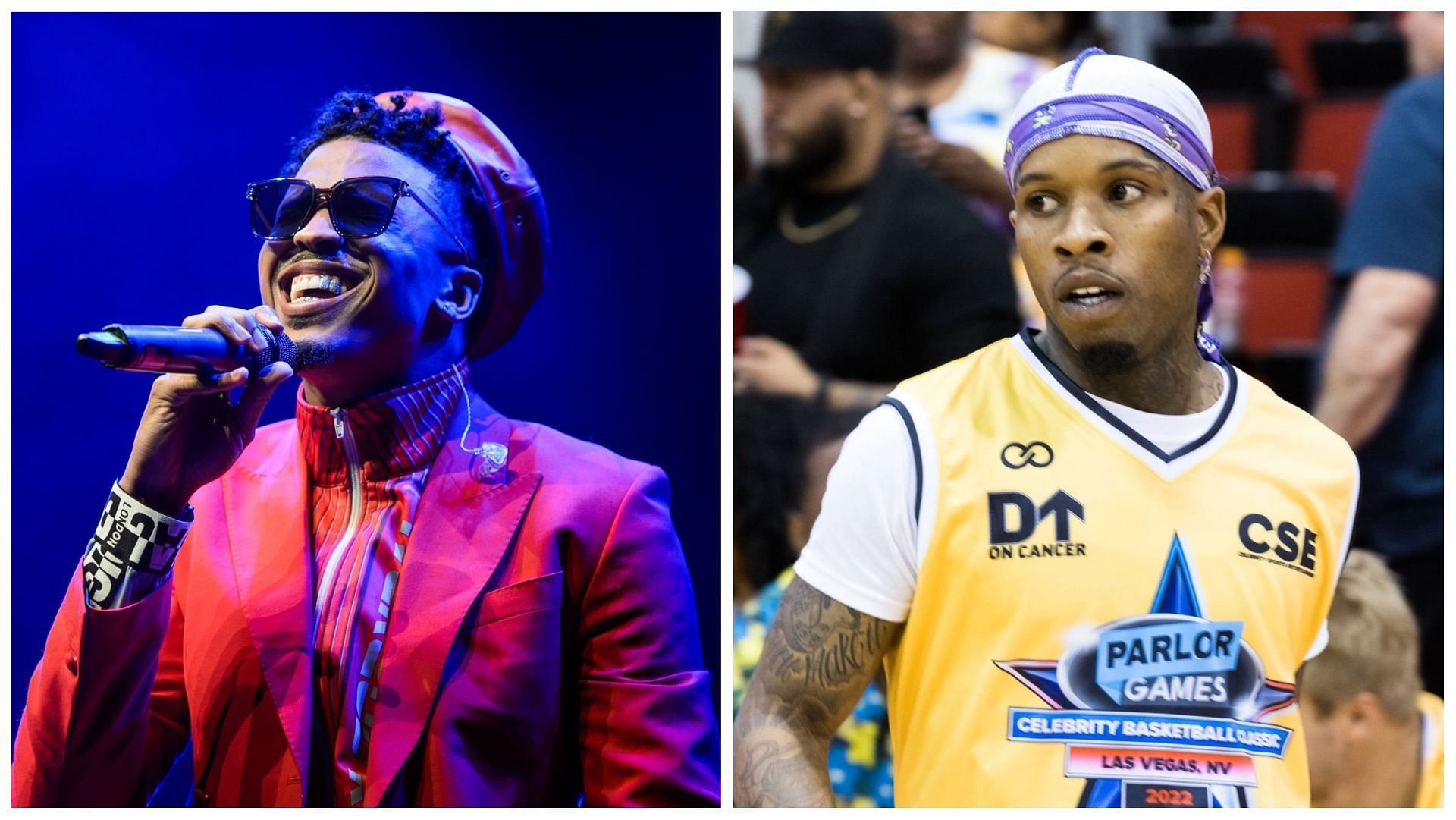 August Alsina accused Tory Lanez of attacking him with a group of people (Images via Joseph Okpako and Greg Doherty/Getty Images)