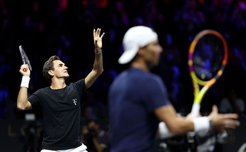 Federer practicing at the 2022 Laver Cup.