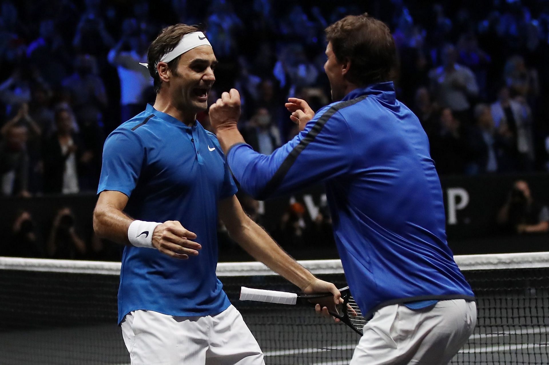 Roger Federer (left) and Rafael Nadal at the 2017 Laver Cup