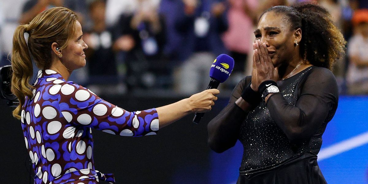 Serena Williams during an on-court interview after the last match of her career