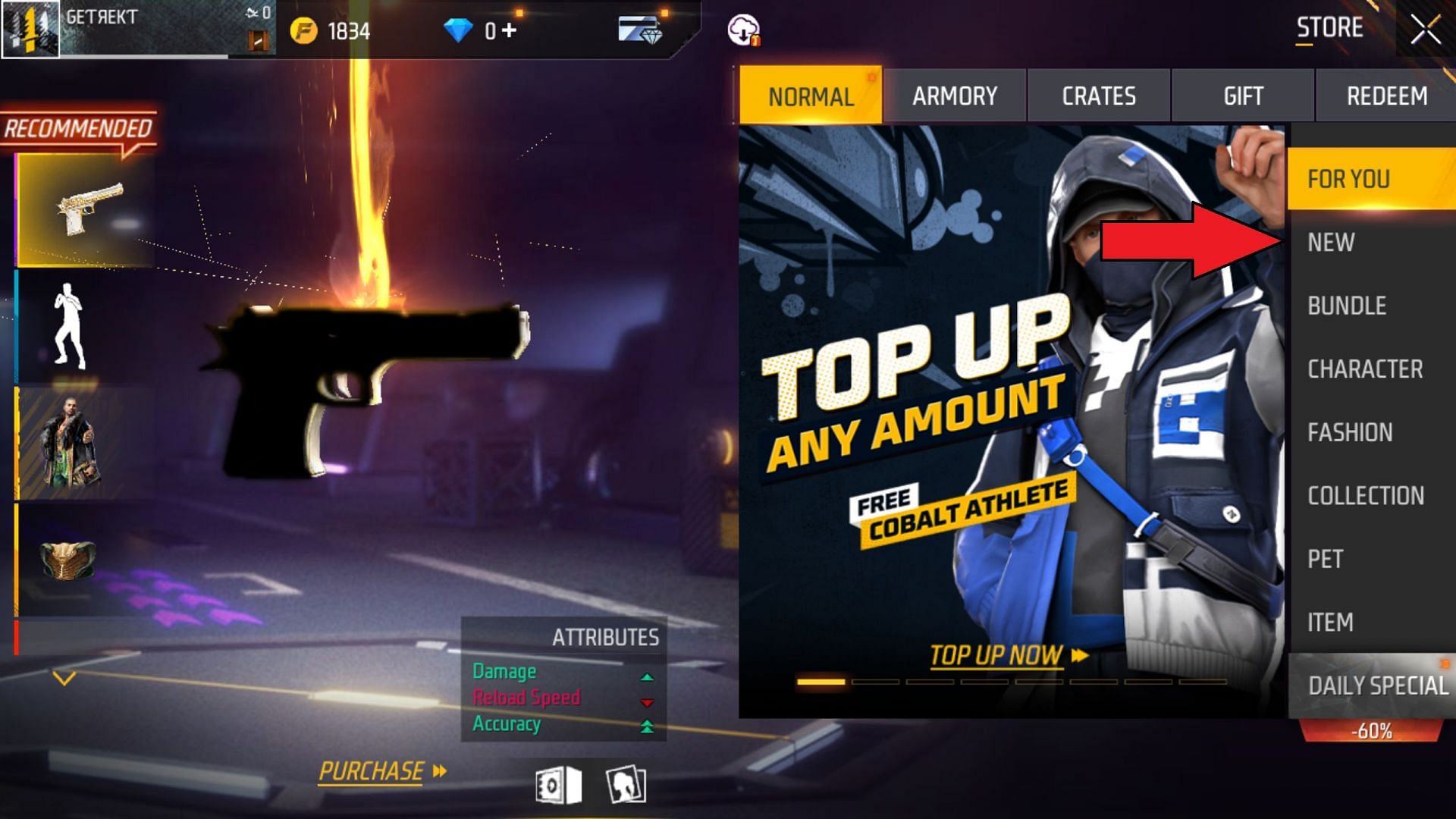 Gamers can subsequently click on the 'New'  tab (Image via Garena)