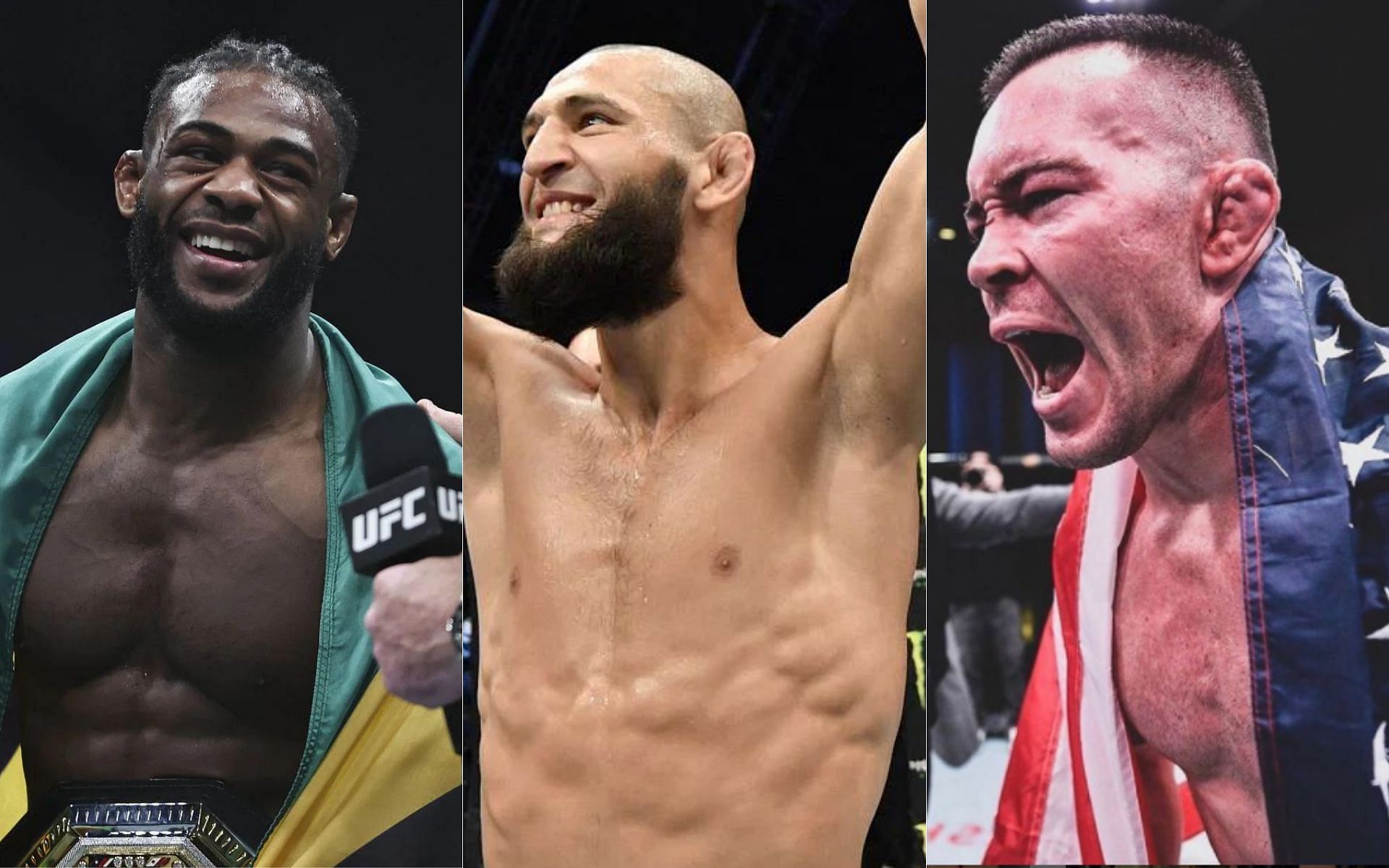 Aljamain Sterling (left), Khamzat Chimaev (middle) and Colby Covington (right)