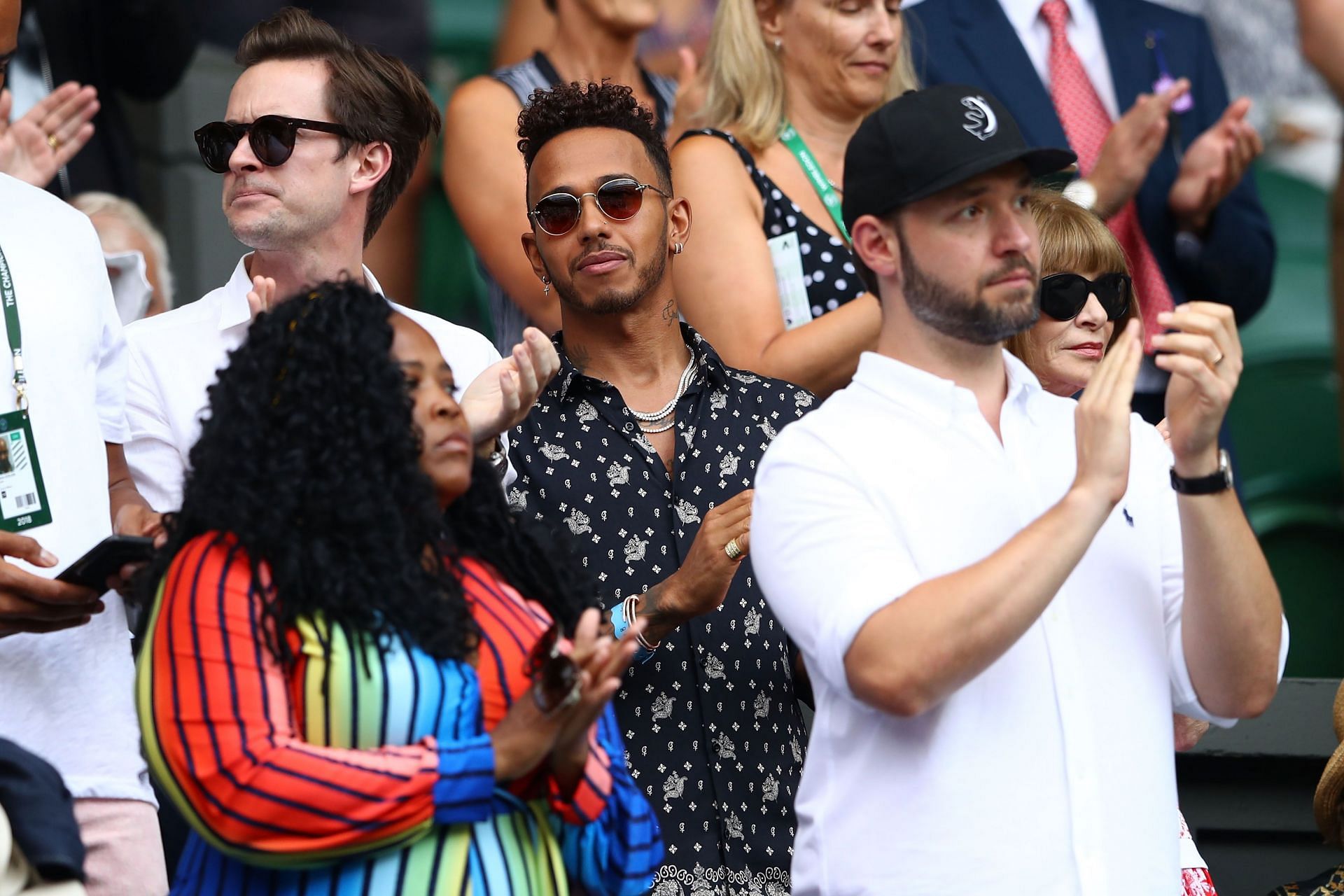 Lewis Hamilton watches the 2018 Wimbledon final between Serena Williams and Angelique Kerber.