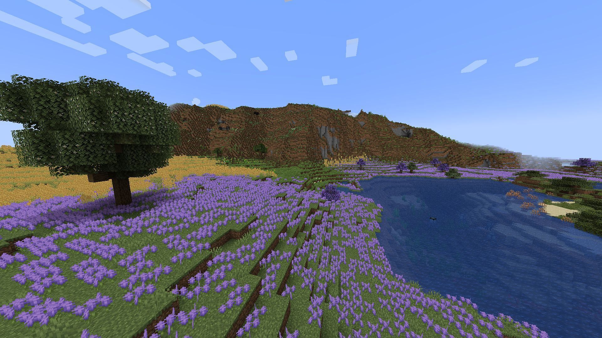 A lavender field biome in Biomes O&#039; Plenty (Image via Forstride/CurseForge)