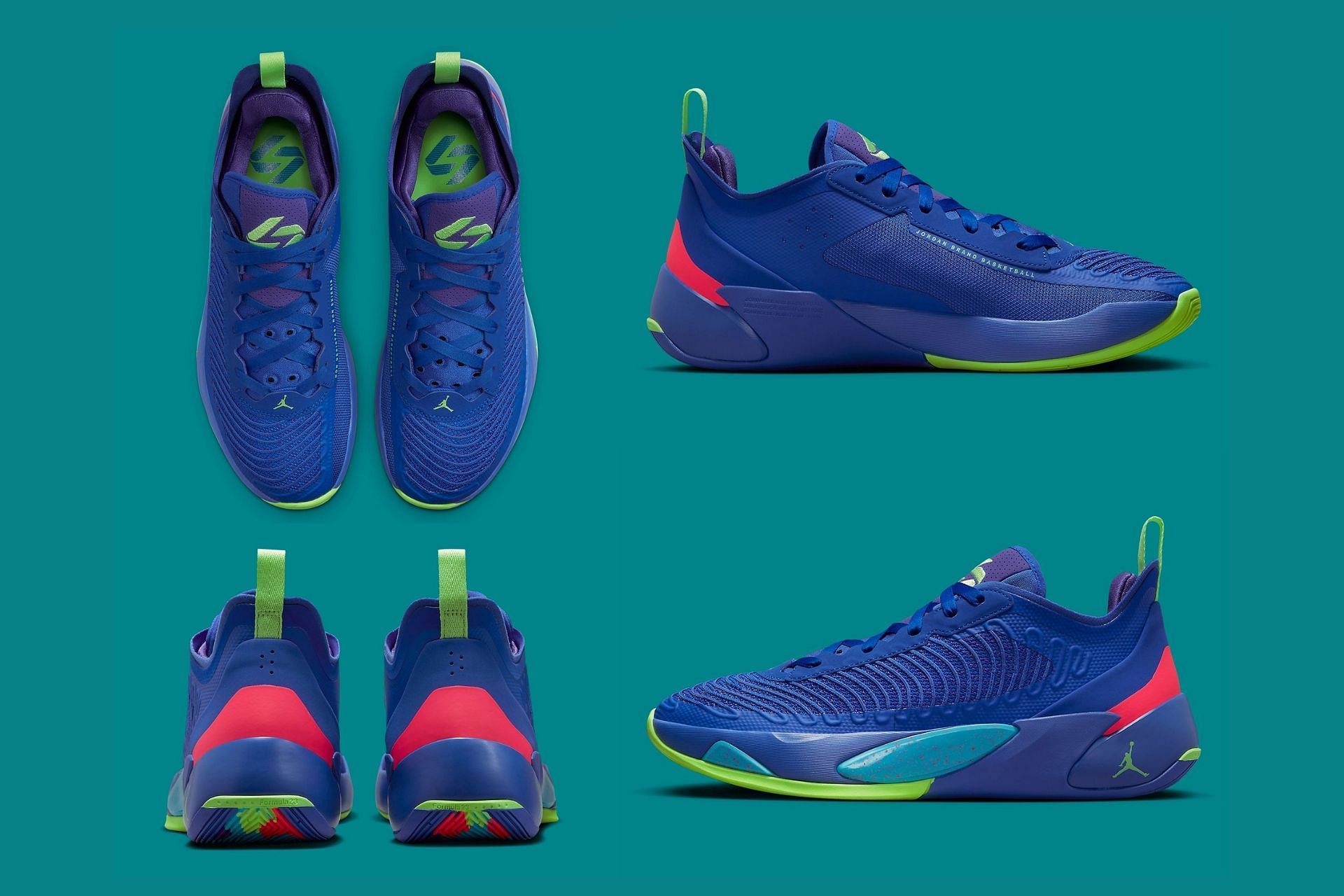 Take a detailed look at the impending Jordan Luka 1 Racer Blue sneakers (Image via Sportskeeda)