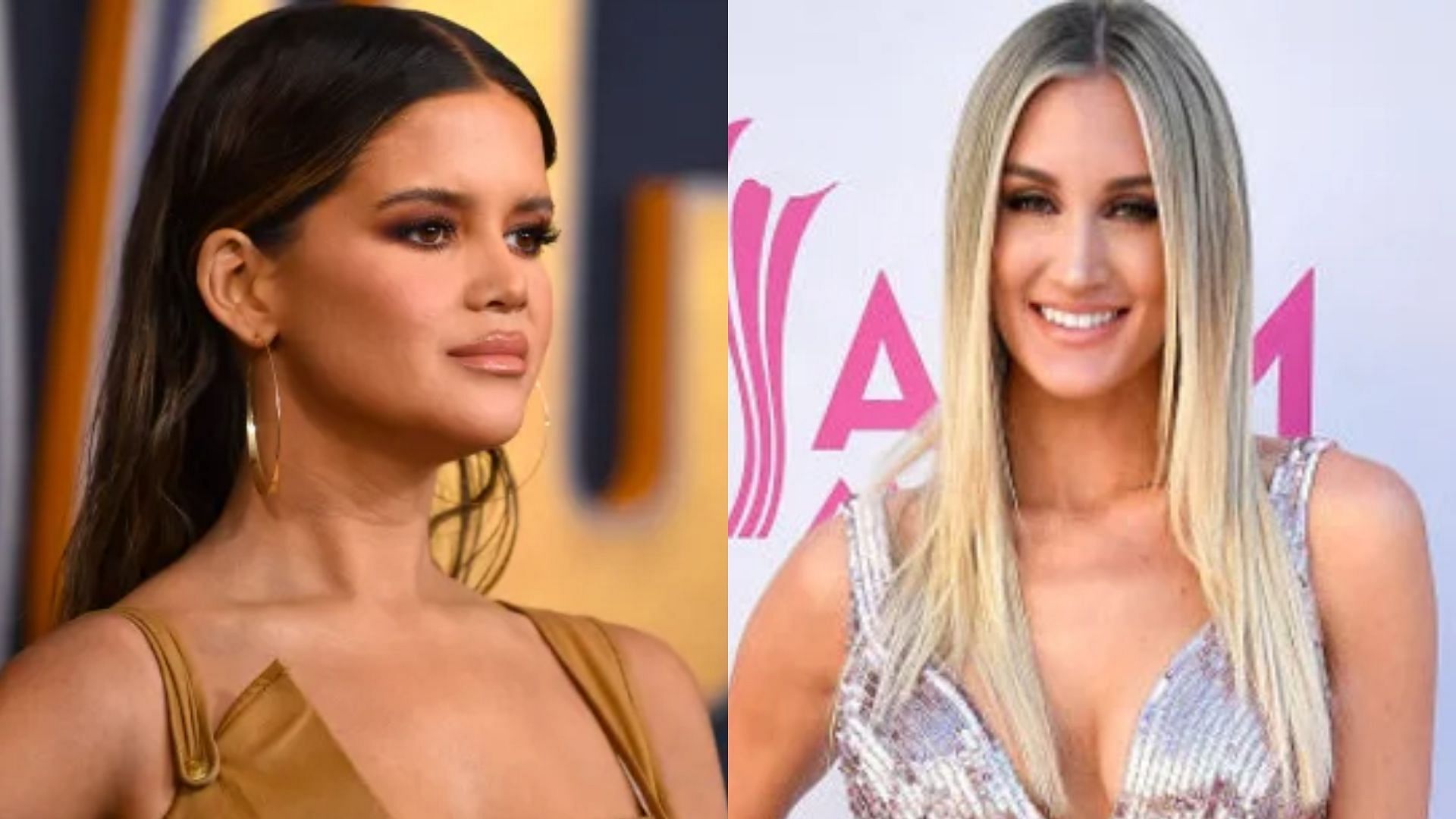 (left) Maren Morris and (right) Brittany Aldean drama explained. (Images via Denise Truscello/Getty Images and Frazer Harrison/Getty Images)