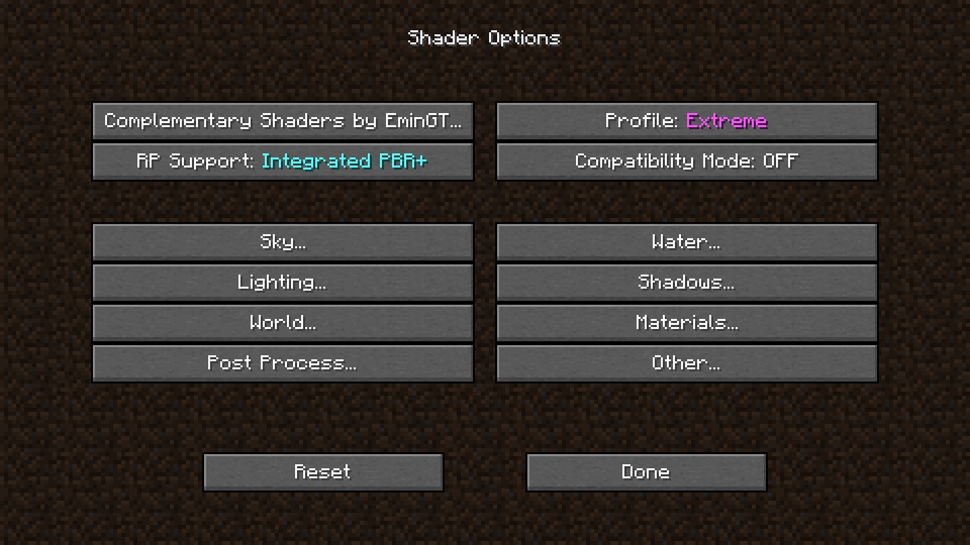 Change any shaders settings from the settings tab in Minecraft 1.19 (Image via Mojang)