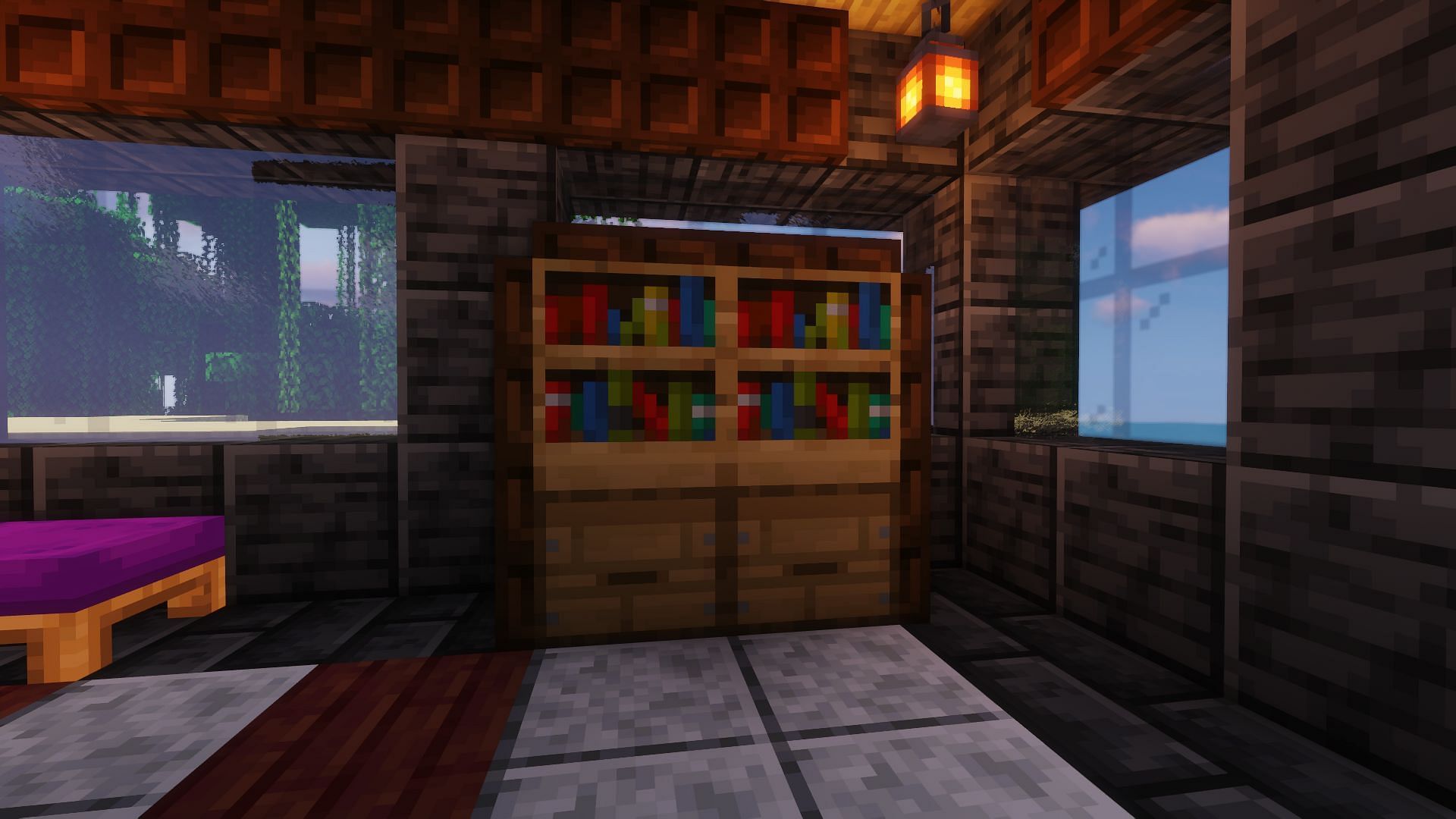 An example of a custom bookshelf (Image via Minecraft)