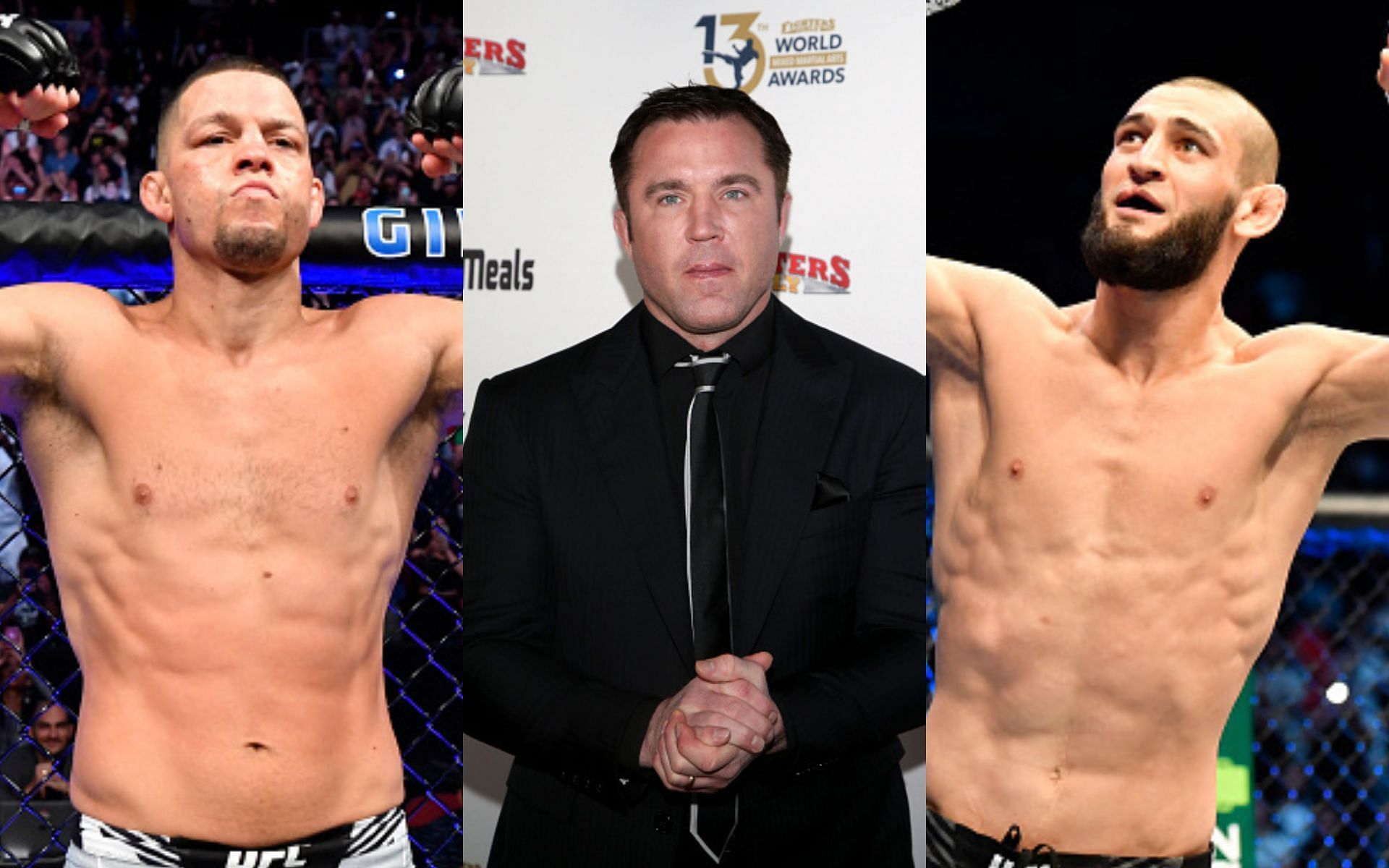 Nate Diaz (left), Chael Sonnen (middle), Khamzat Chimaev (right)