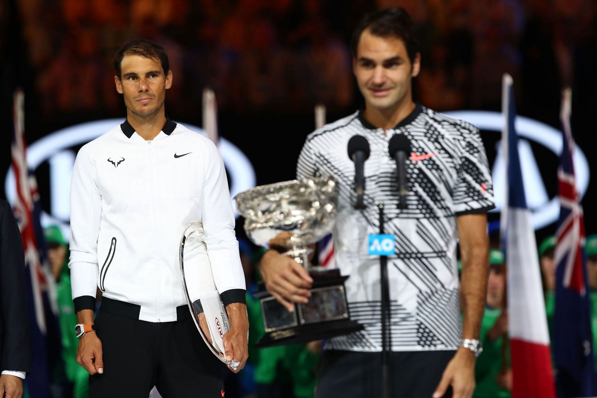 Roger Federer (right) beat Nadal in the Australian Open final.