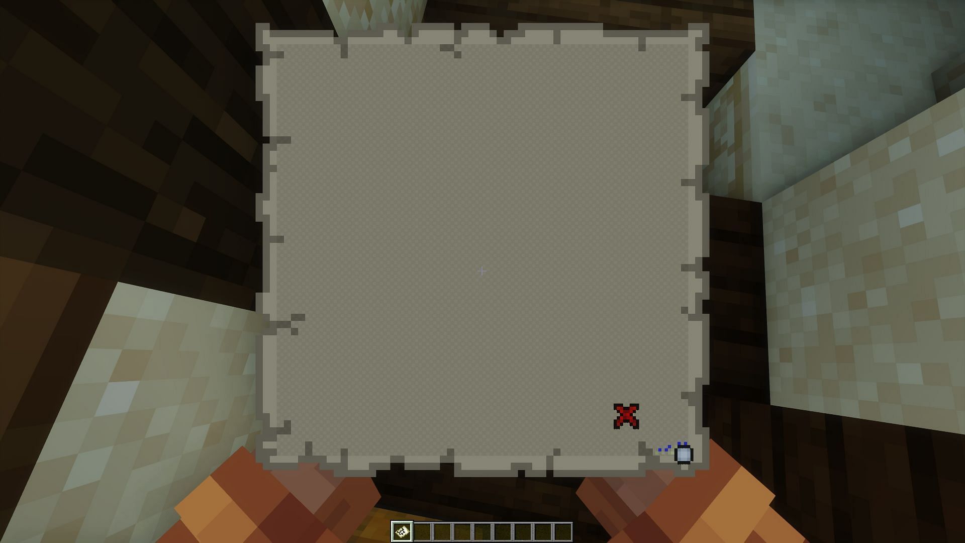 The player&#039;s location is to the south east of the treasure (Image via Minecraft)