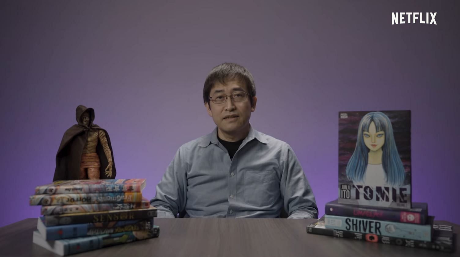 Junji Ito announcing the stories that will be animated (Image via Netflix)