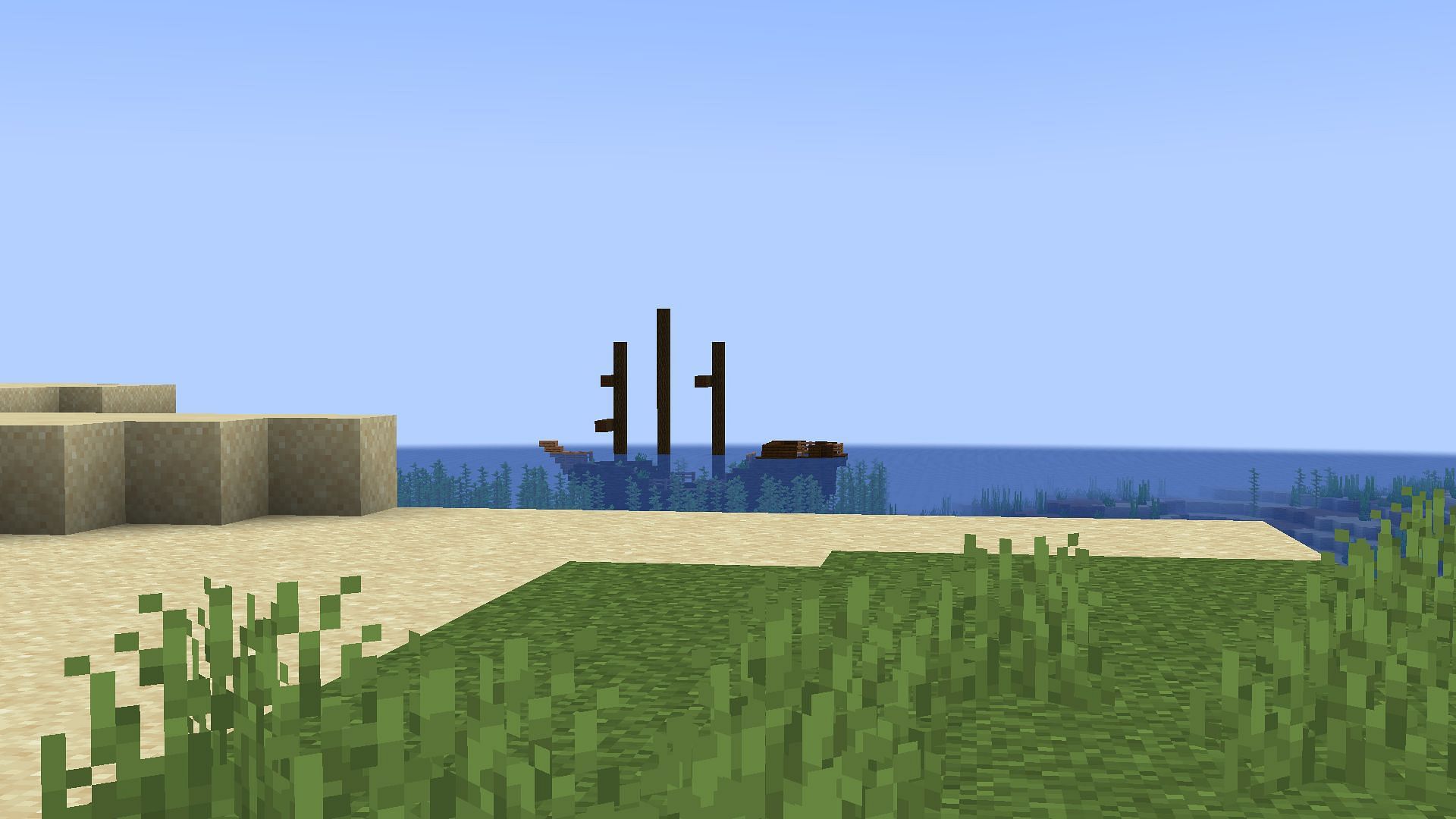 Shipwreck present right next to the spawn area in Minecraft 1.19 (Image via Mojang)