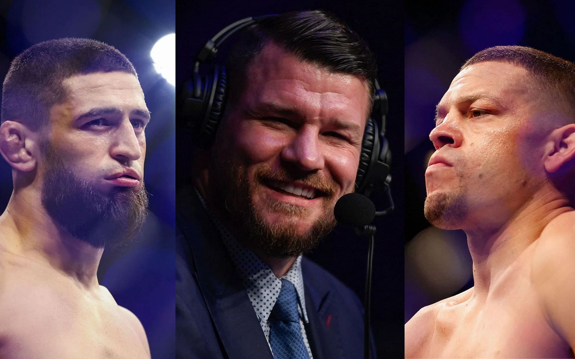 Khamzat Chimaev (left), Michael Bisping (middle) and Nate Diaz (left) 