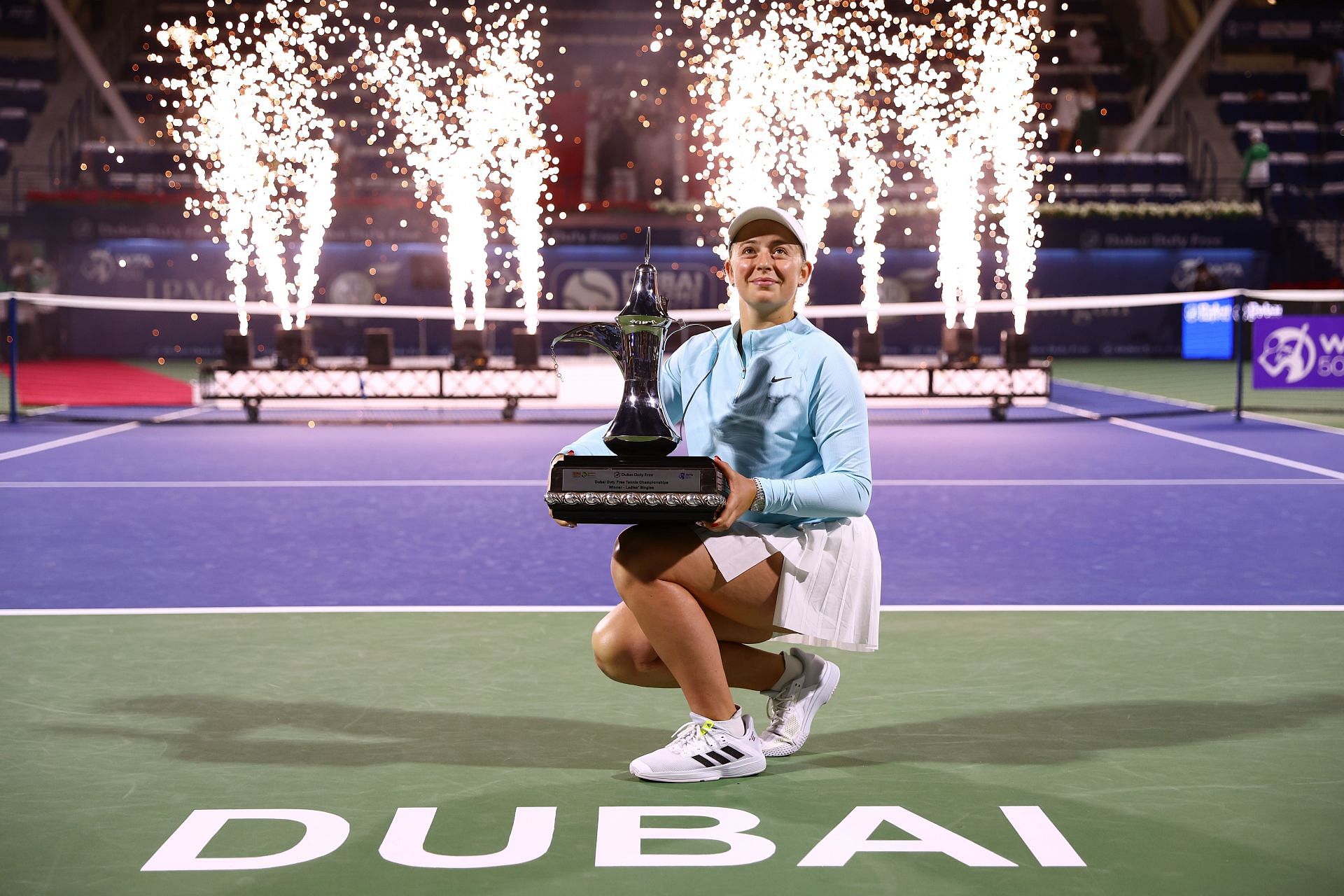 Jelena Ostapenko at the 2022 Dubai Tennis Championships.