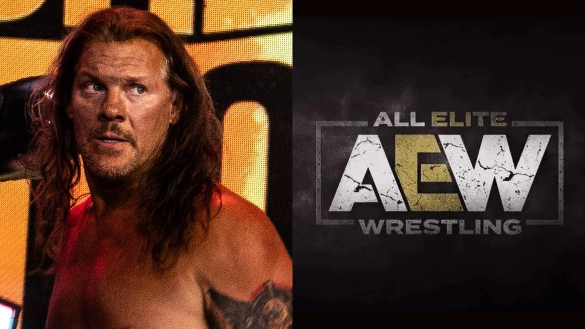 Chris Jericho (left), AEW logo (right)