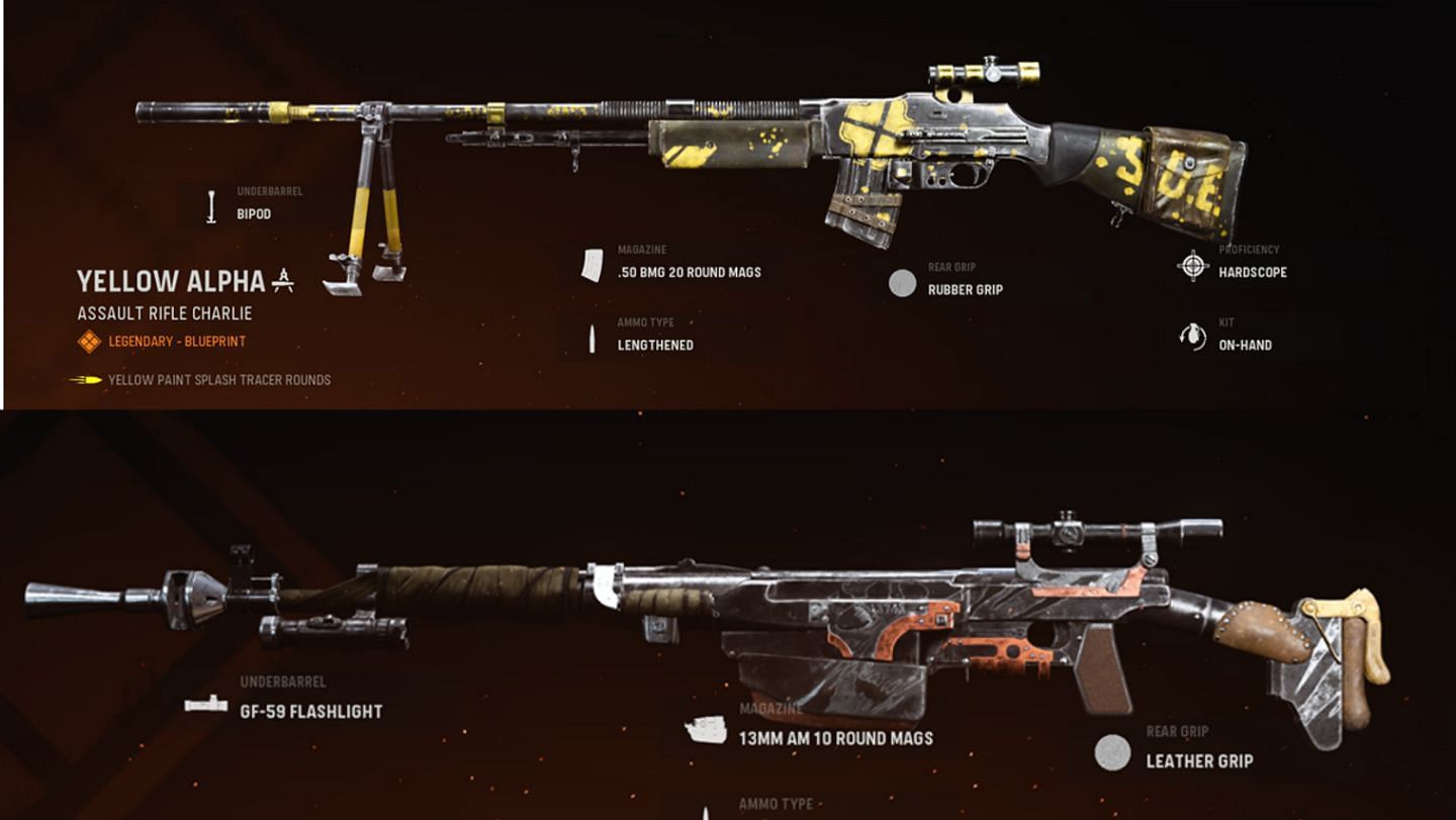 Some available blueprints for the Gorenko Anti-Tank Rifle in Call of Duty Warzone (Image via Activision)