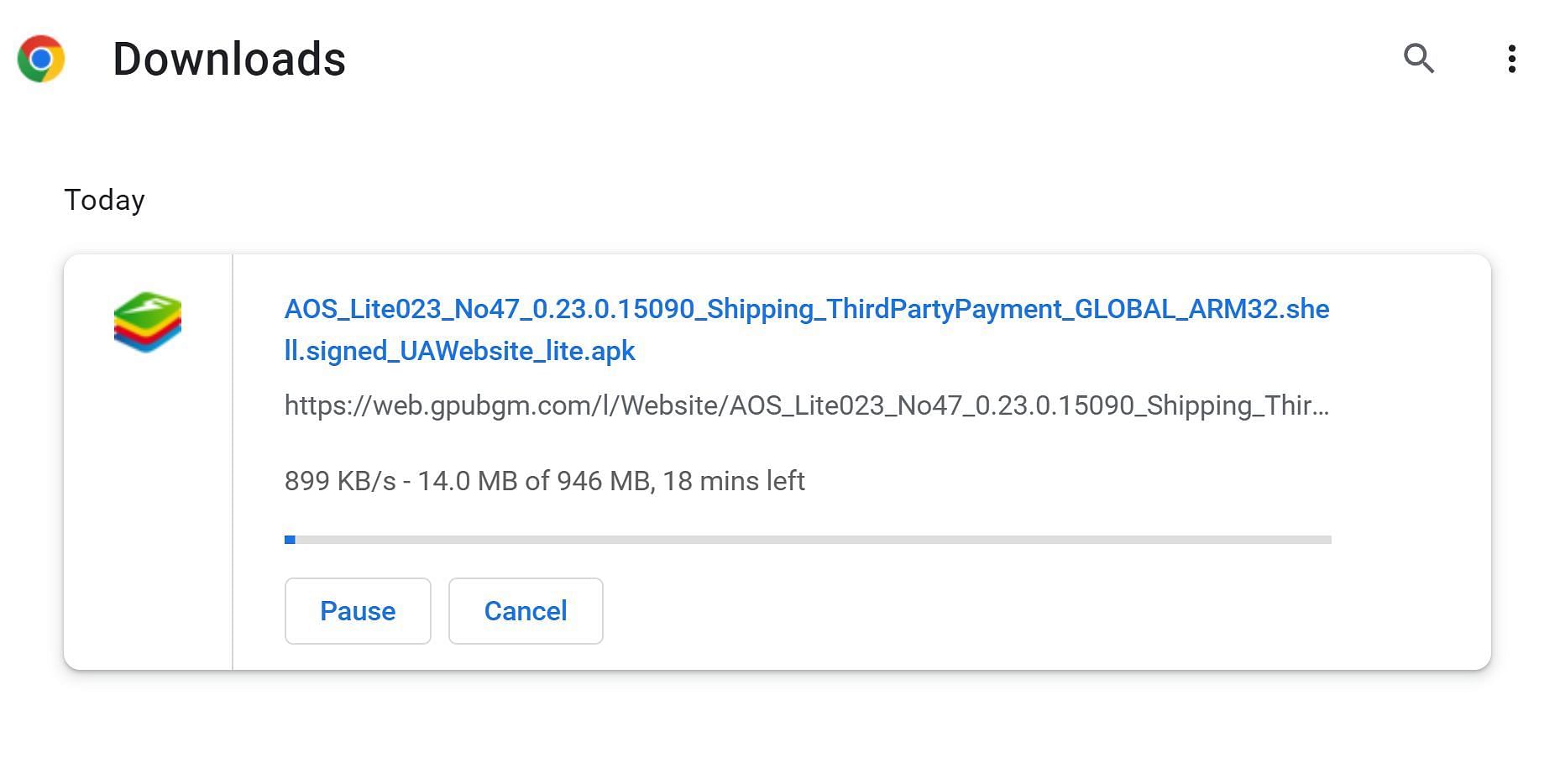 The APK file for the 0.23.0 update has a download size of 946 MB (Image via Google)