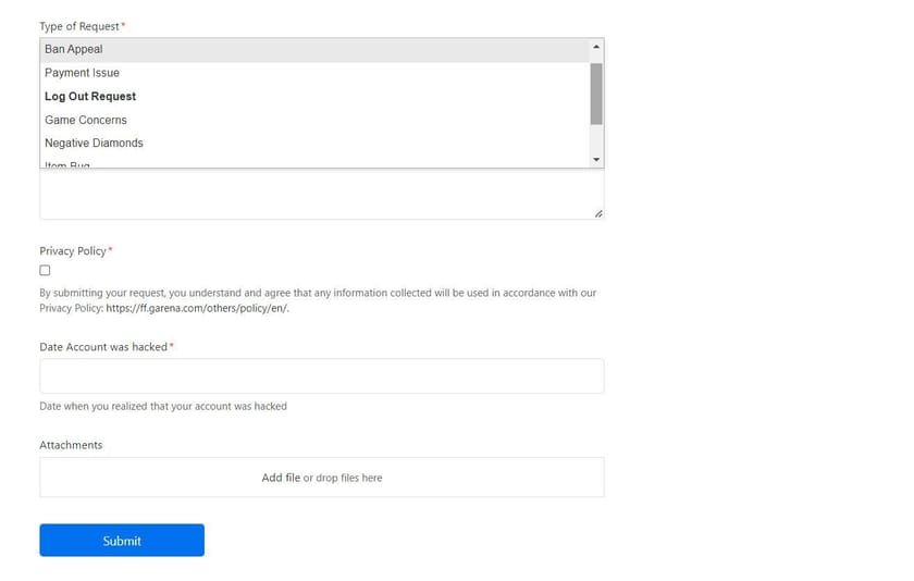 Garena Free Fire help center How to submit a new request