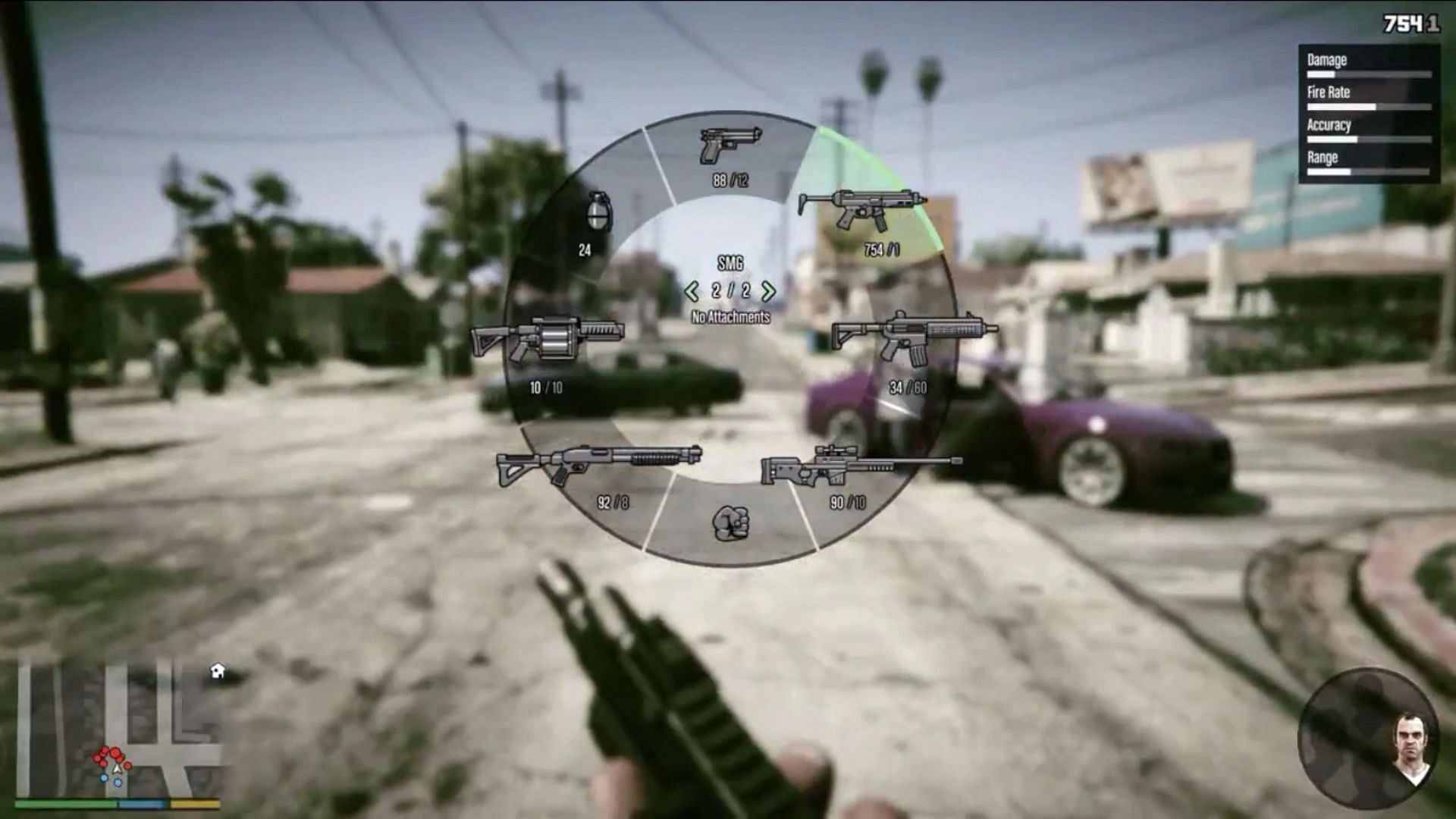 The Weapon Wheel, as it appears in GTA 5 (Image via Rockstar Games)
