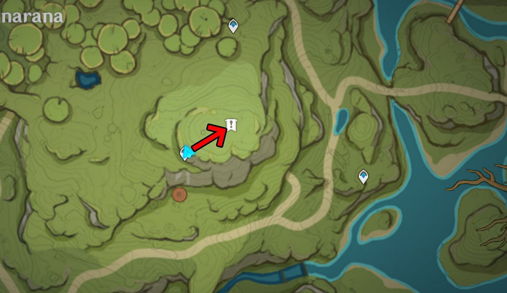 The location of the cave full of treasure chests (Image via HoYoverse)