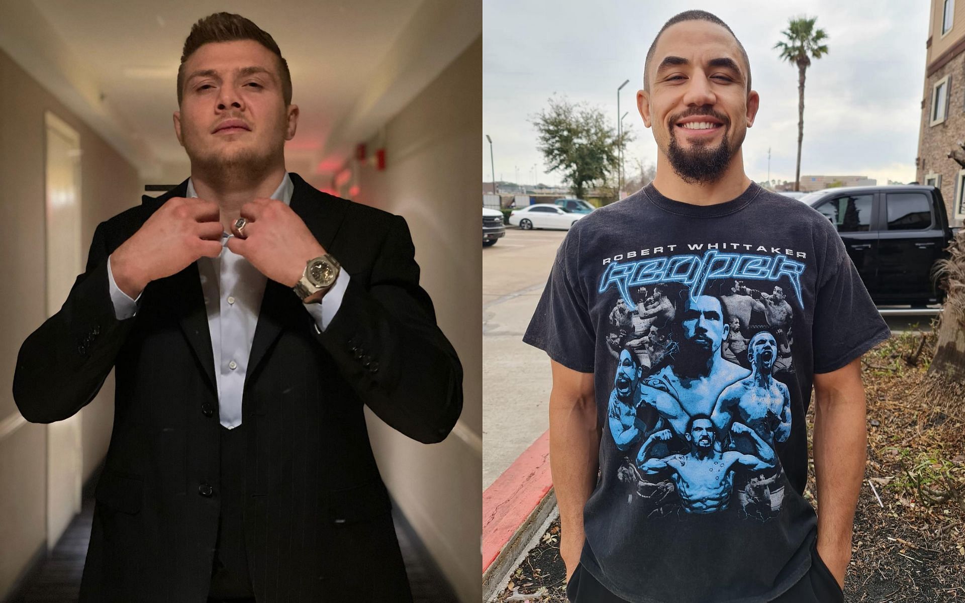 Marvin Vettori and Robert Whittaker (left and right; images courtesy of @marvinvettori and @robwhittakermma Instagram)