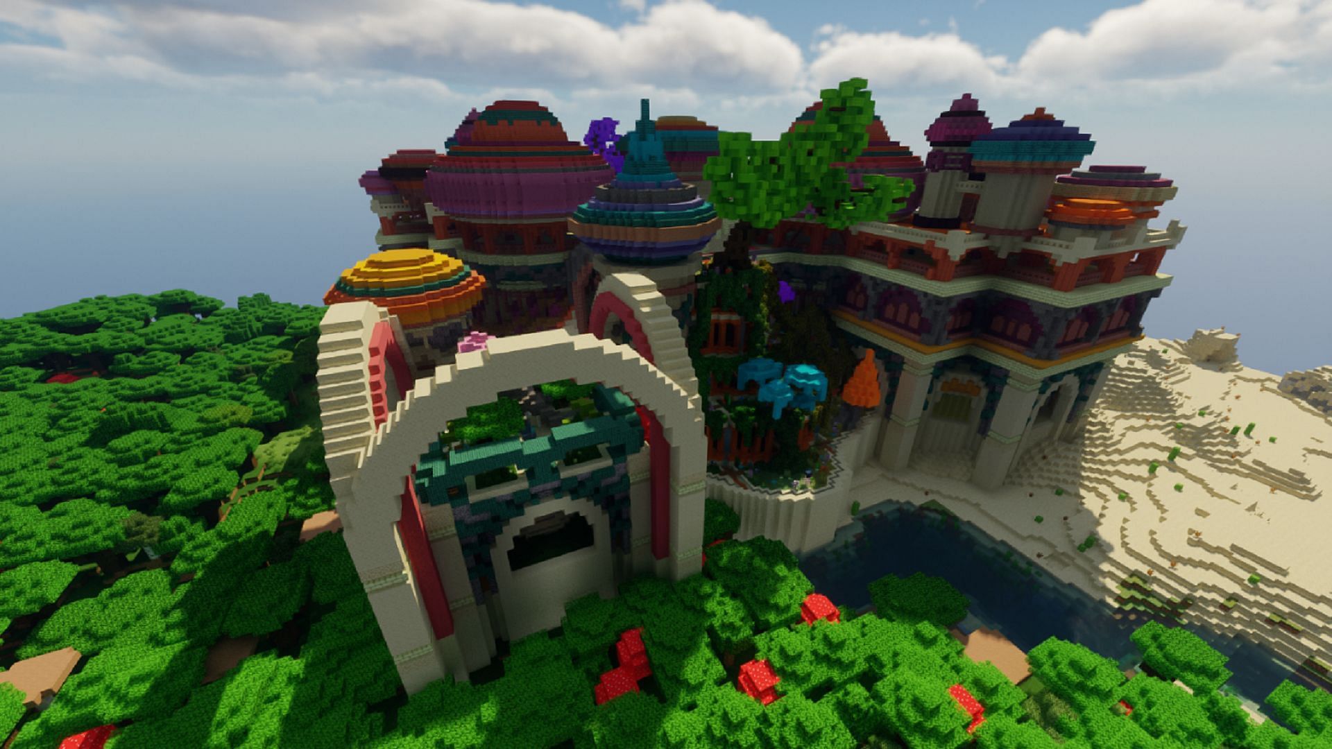 A colorful surface dungeon from the mod When Dungeons Arise (Image via Minecraft)