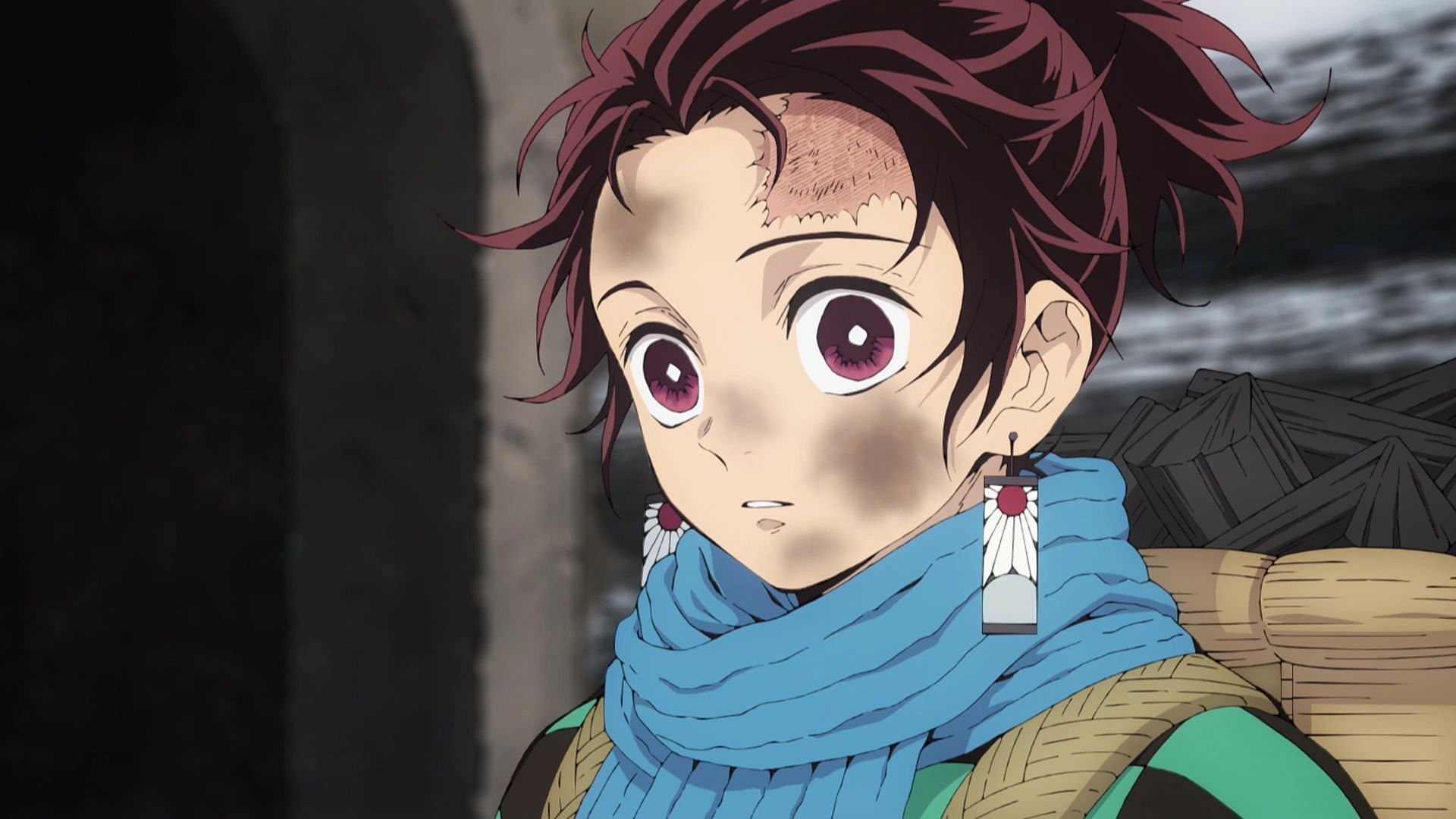 Tanjiro&#039;s first scar in the series (Image via Ufotable)