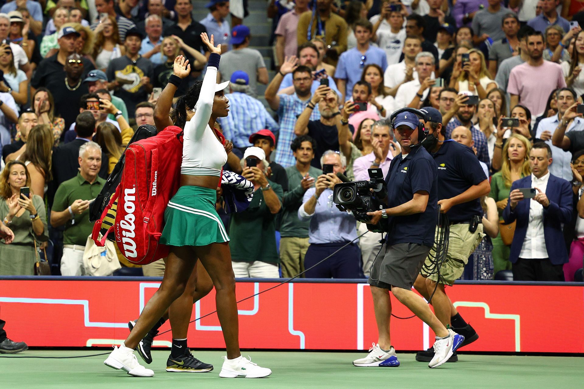 Venus and Serena Williams after losing their opening match against Lucie Hradecka and Linda Noskova