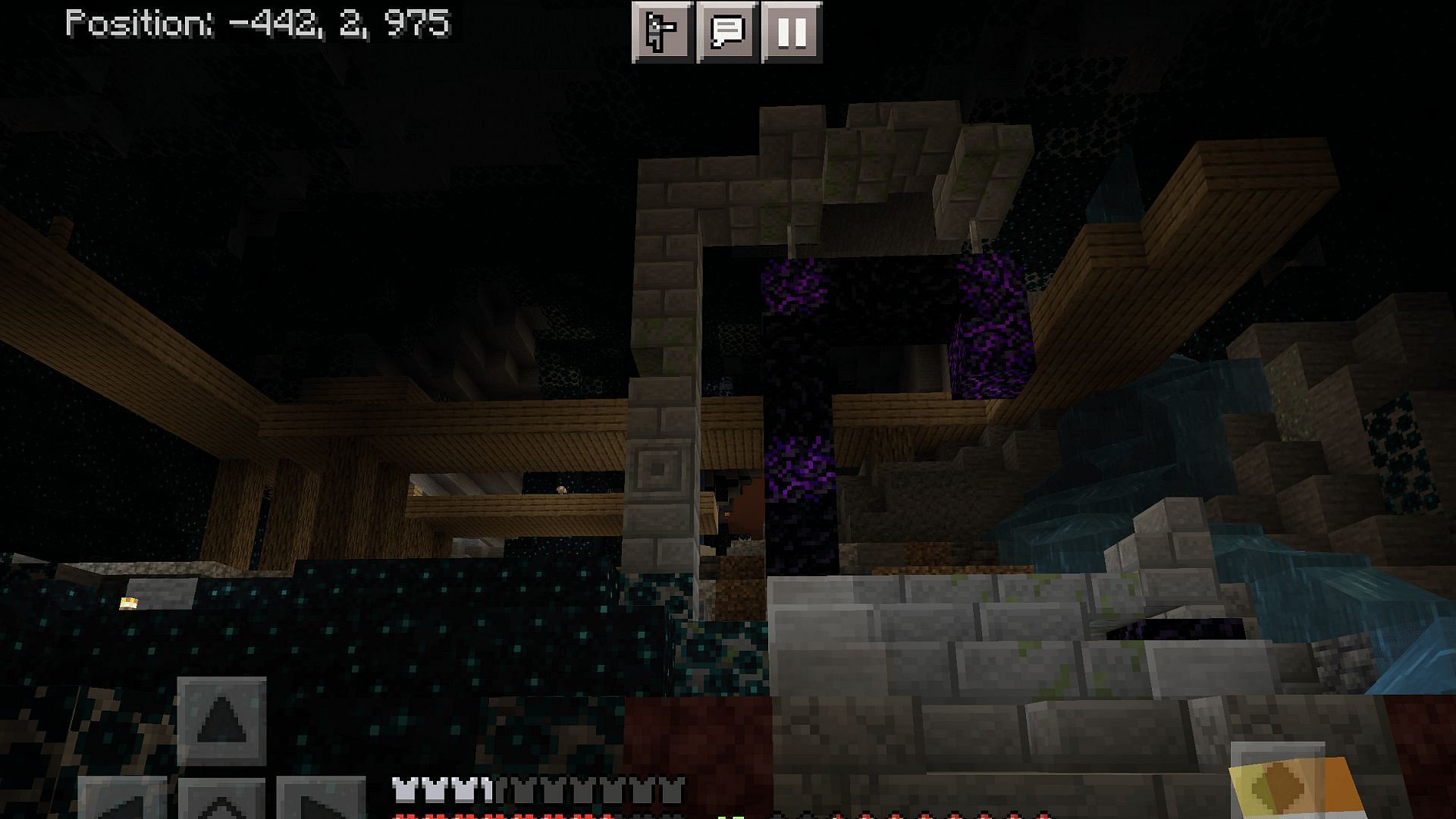 An unusual ruined Nether portal found in the deep dark biome (Image via u/Docster_Boxter/Reddit)