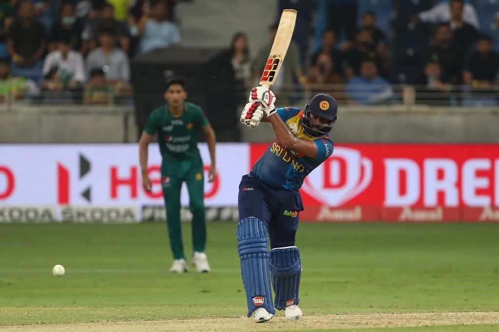 The Sri Lankan batter struck six fours and three sixes during his innings. [P/C: Twitter]