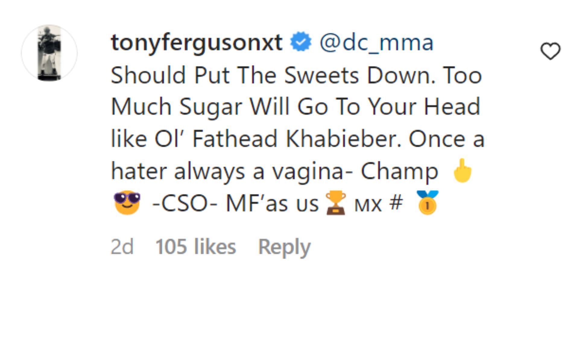 Screenshot and comment via @sportskeeda_mma on Instagram