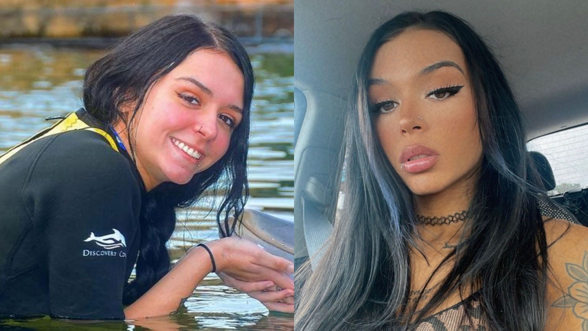 Cora Jade without makeup (left) and with makeup (right)