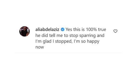 Ali Abdelaziz's comment on the Instagram post