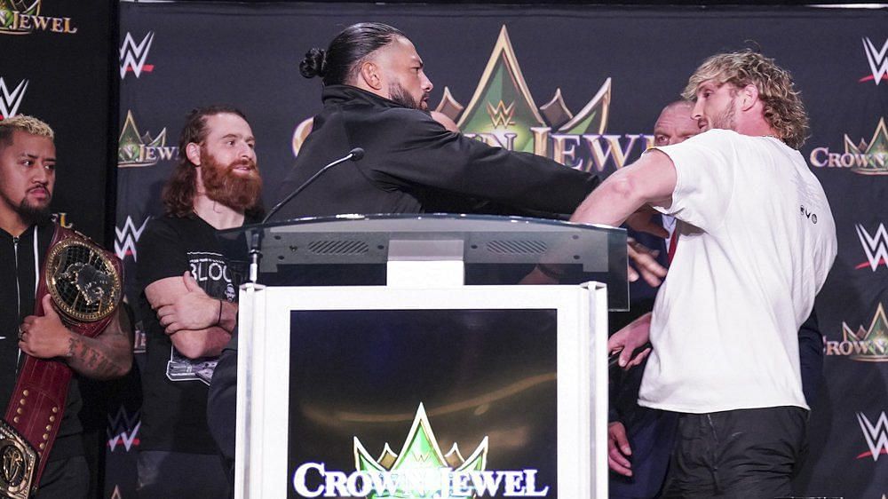 Roman Reigns and Logan Paul faced-off during a recent press conference in Las Vegas