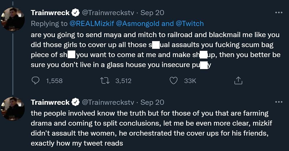 Trainwreckstv&#039;s response (Image via Twitter)