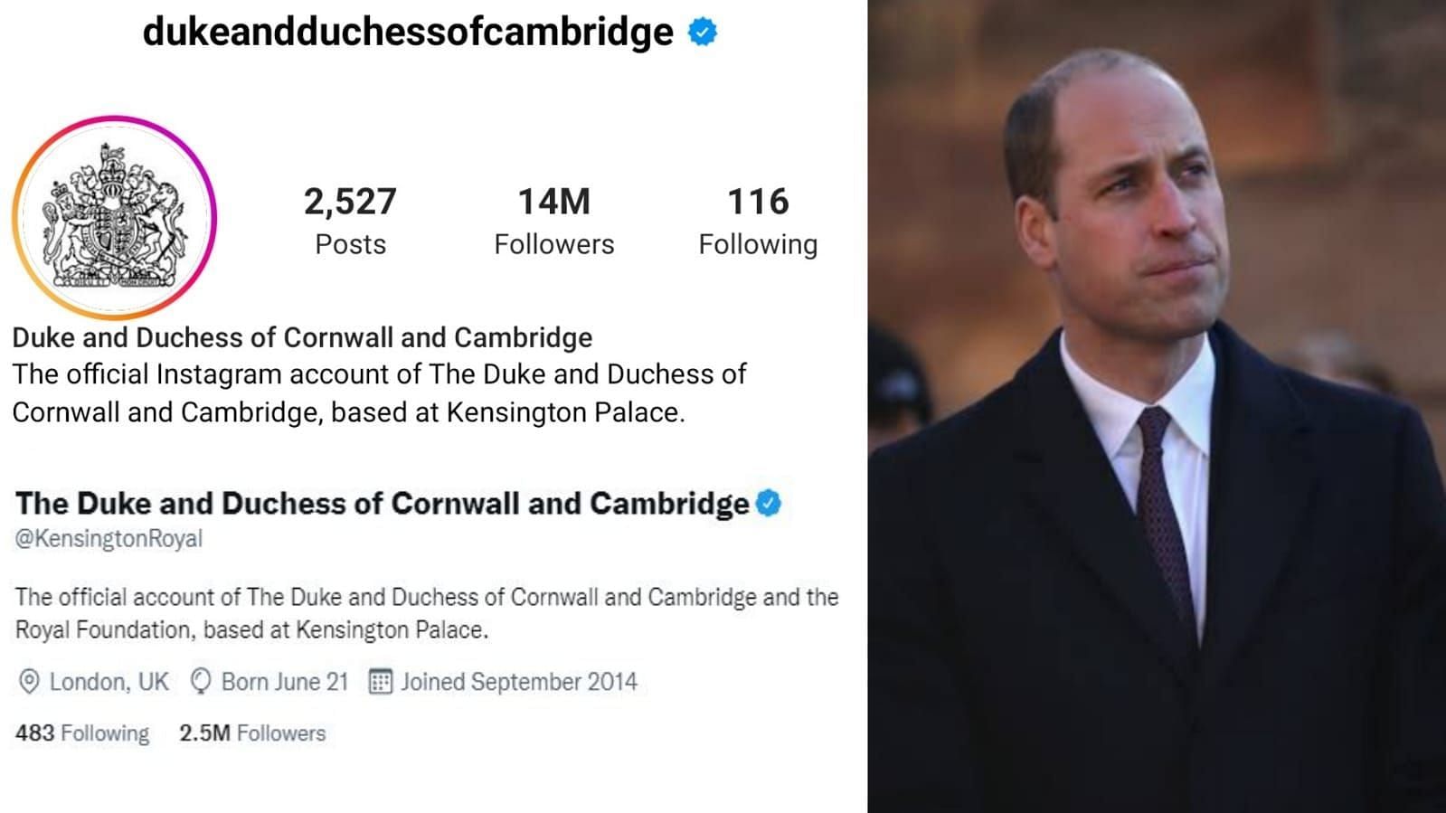  William and Kate change social media bio (via dukeandduchessofcambridge/Instagram and Twitter)