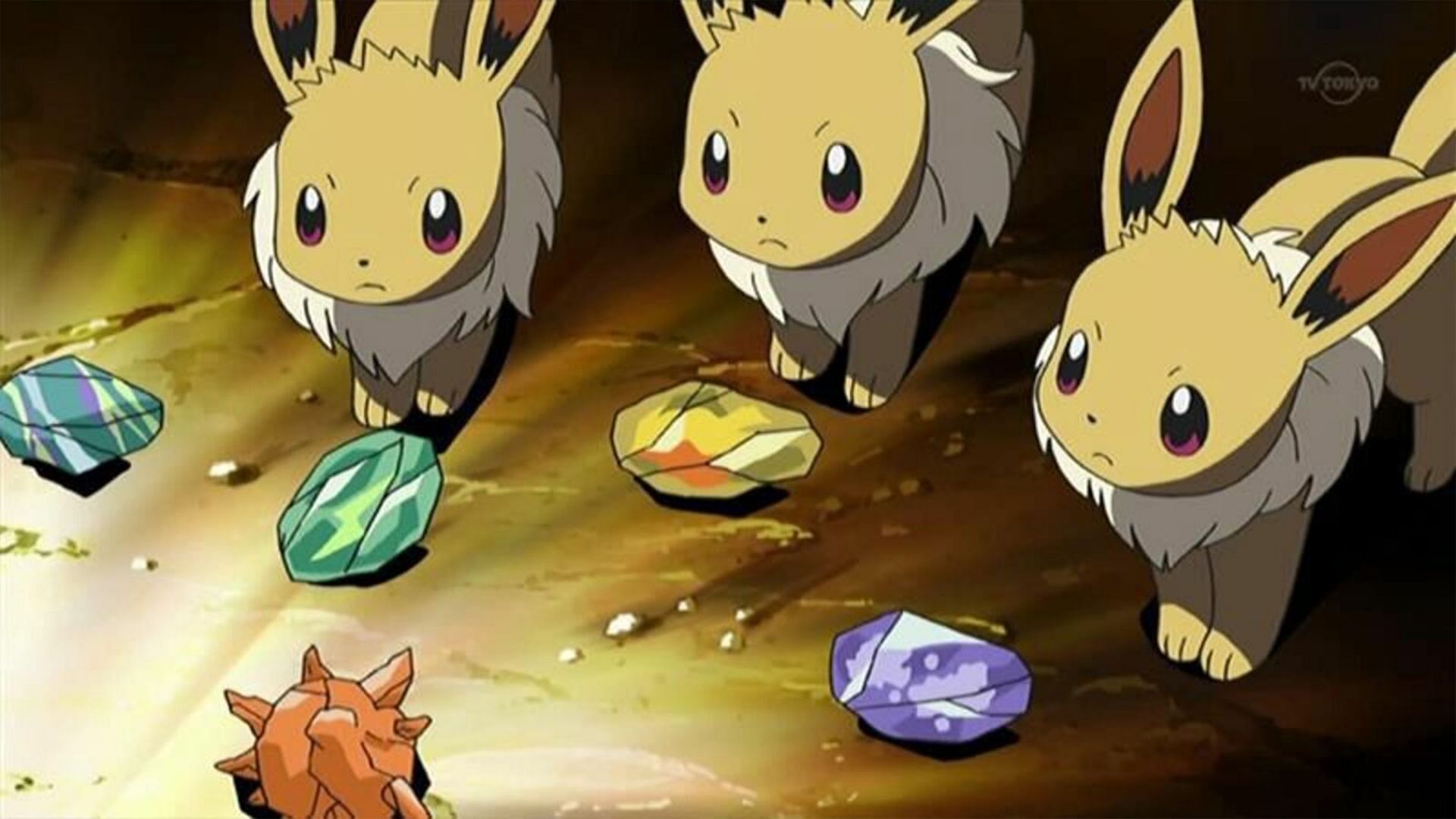 Eevee about to evolve in the anime (Image via Niantic)