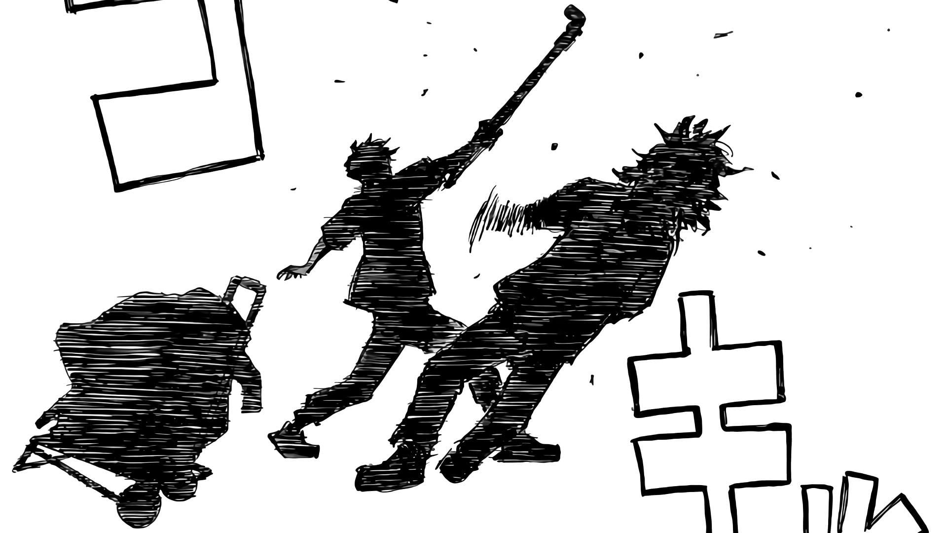 Shinichiro attacking the time-leaper (Image via Ken Wakui, Kodansha)