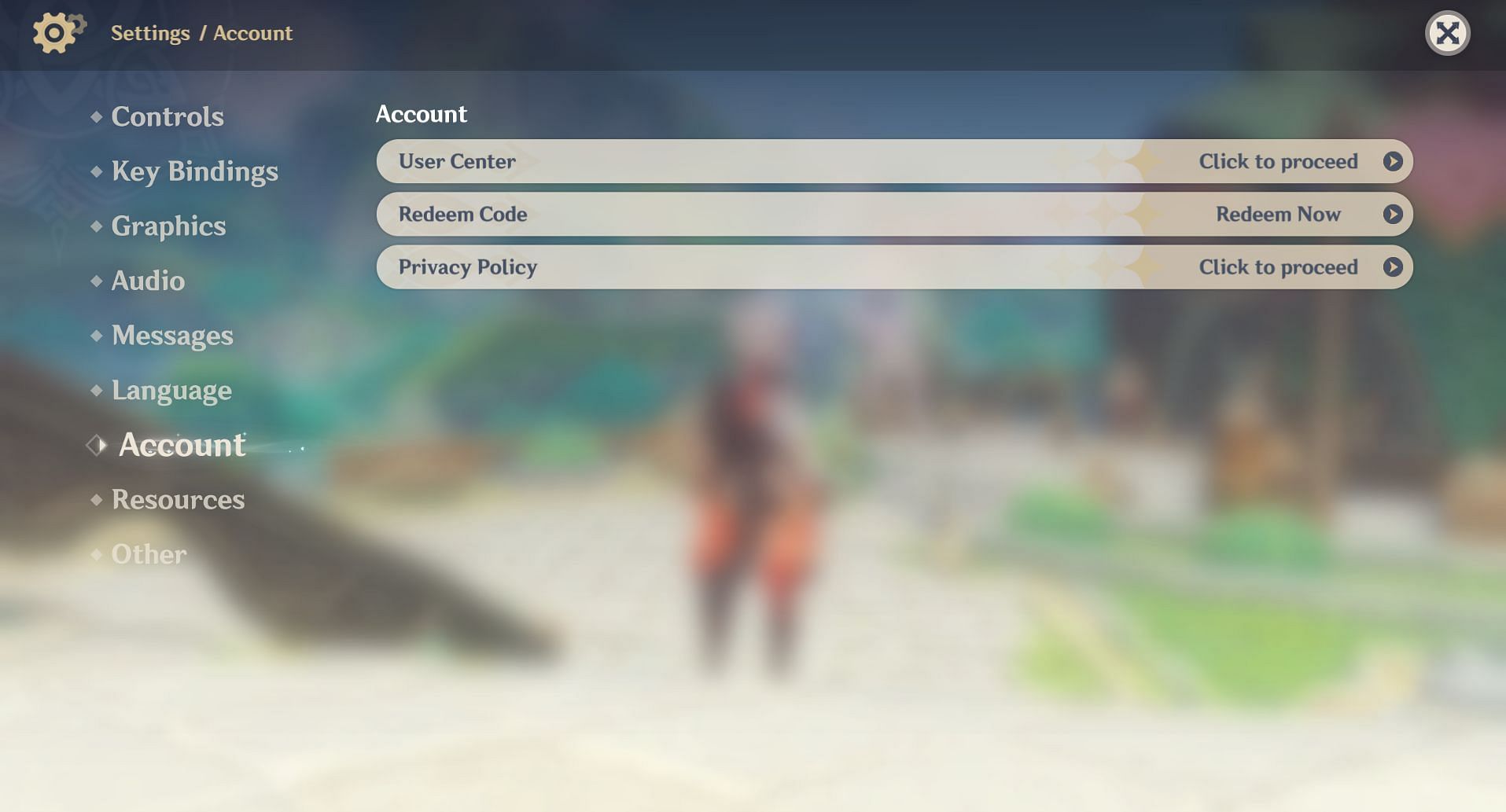 Navigate to the Account section (Image via HoYoverse)