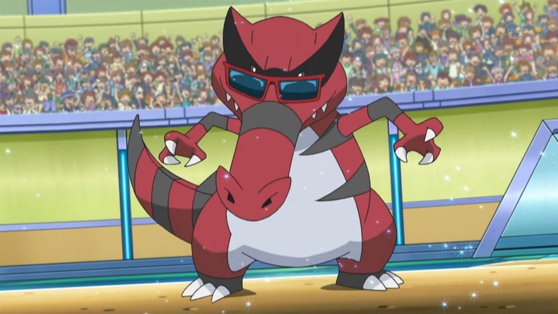 Krookodile as it appears in the anime (Image via The Pokemon Company)