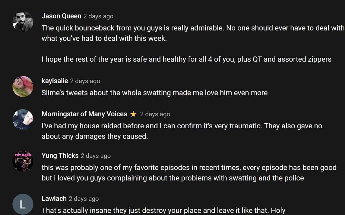 Fans in the YouTube comments section providing their take on the streamer&#039;s situation (Image via The Yard/YouTube)