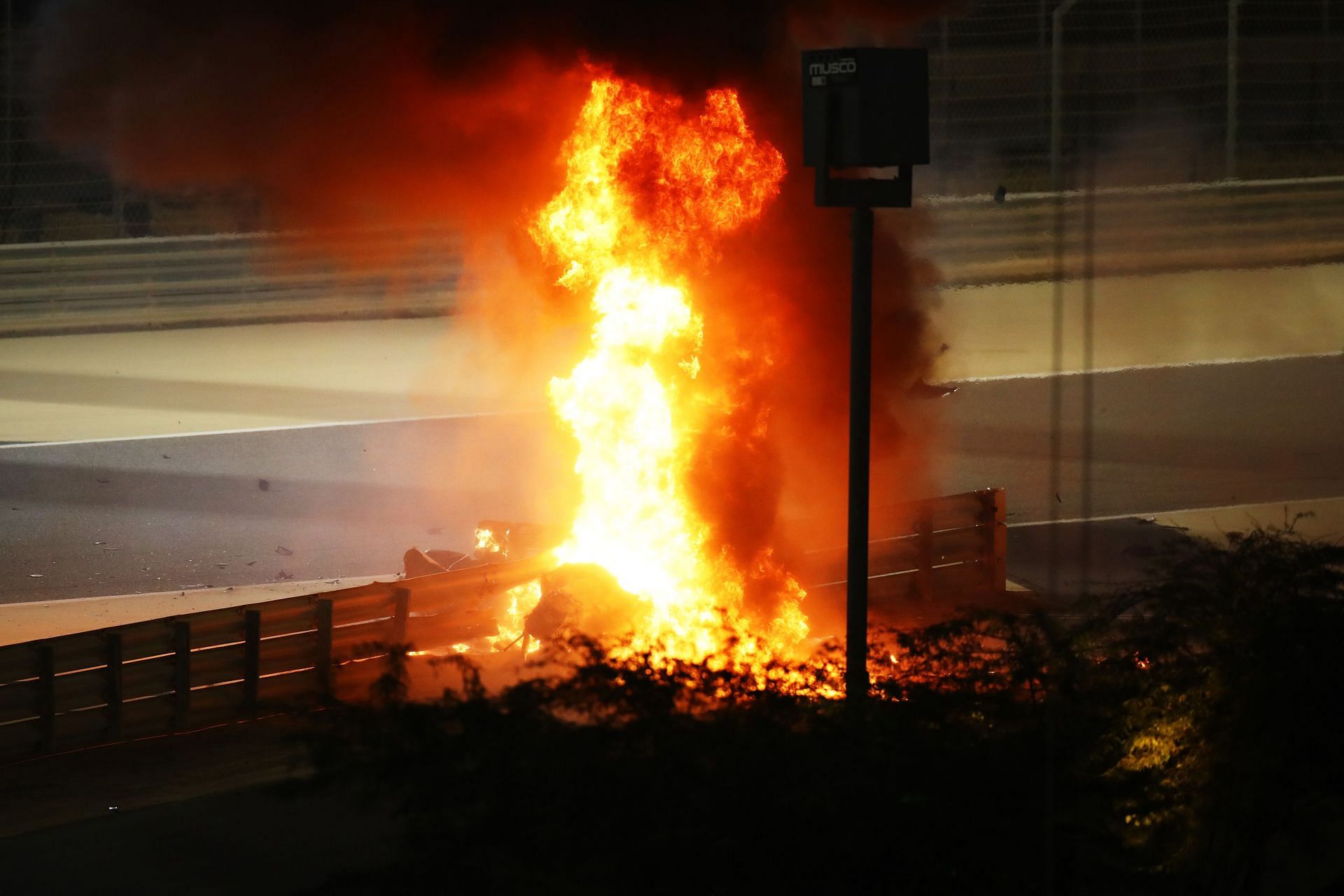 Grosjean&#039;s crash at the F1 Grand Prix of Bahrain (Image via Getty)