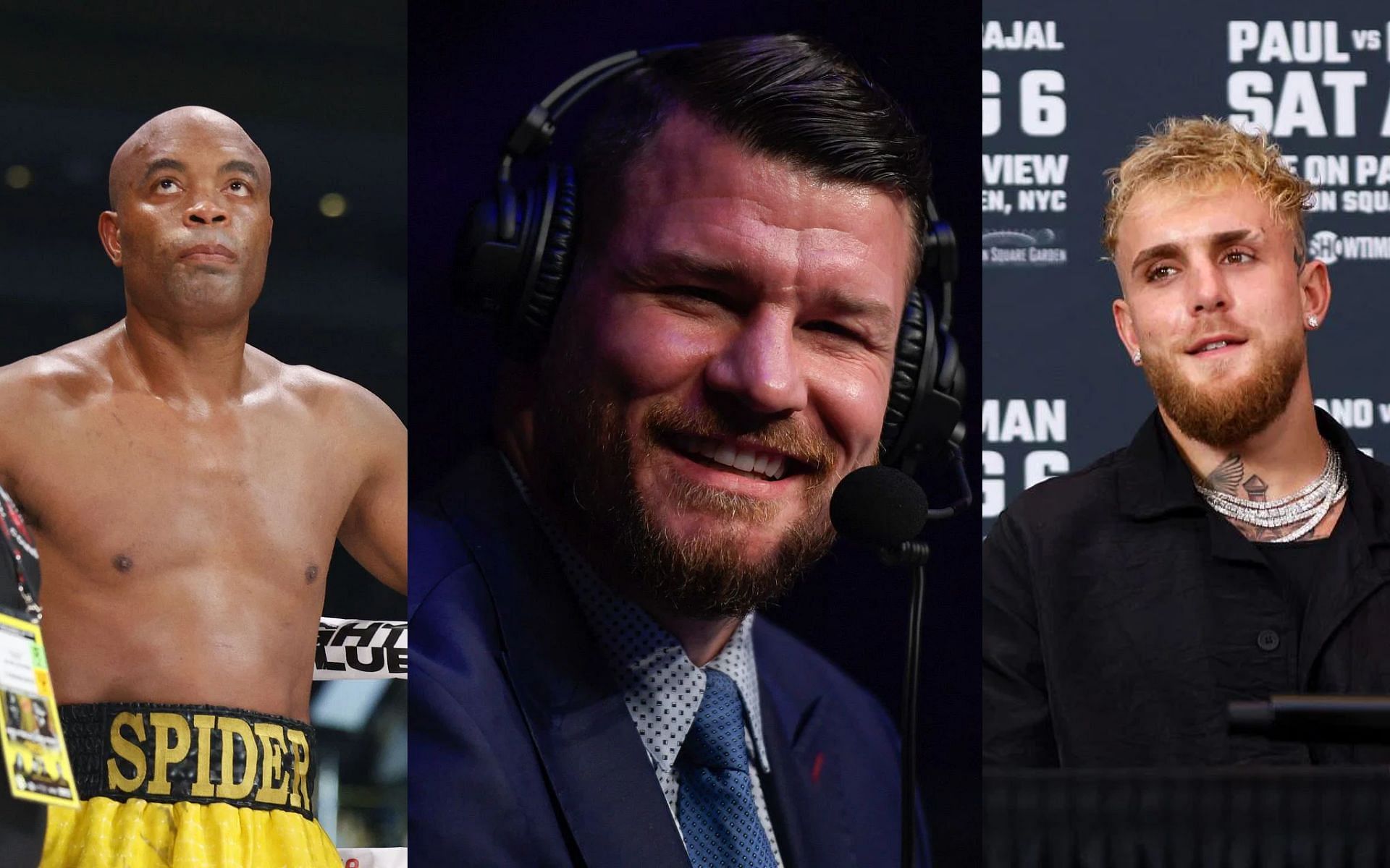 Anderson Silva (left), Michael Bisping (middle) and Jake Paul (right) 