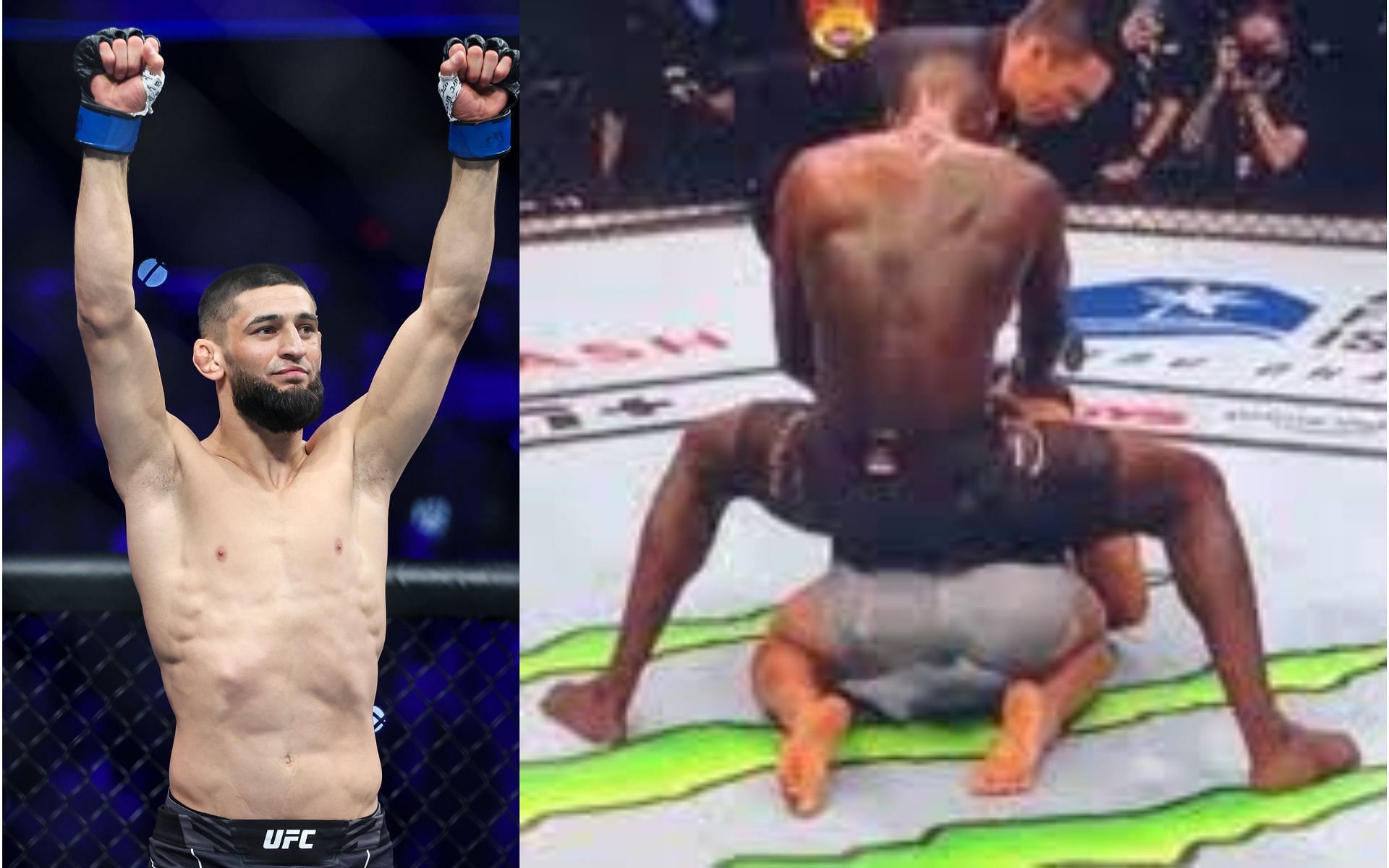 Khamzat Chimaev (left); Paulo Costa mocked by Israel Adesanya (right) [image courtesy of mmamania.com]