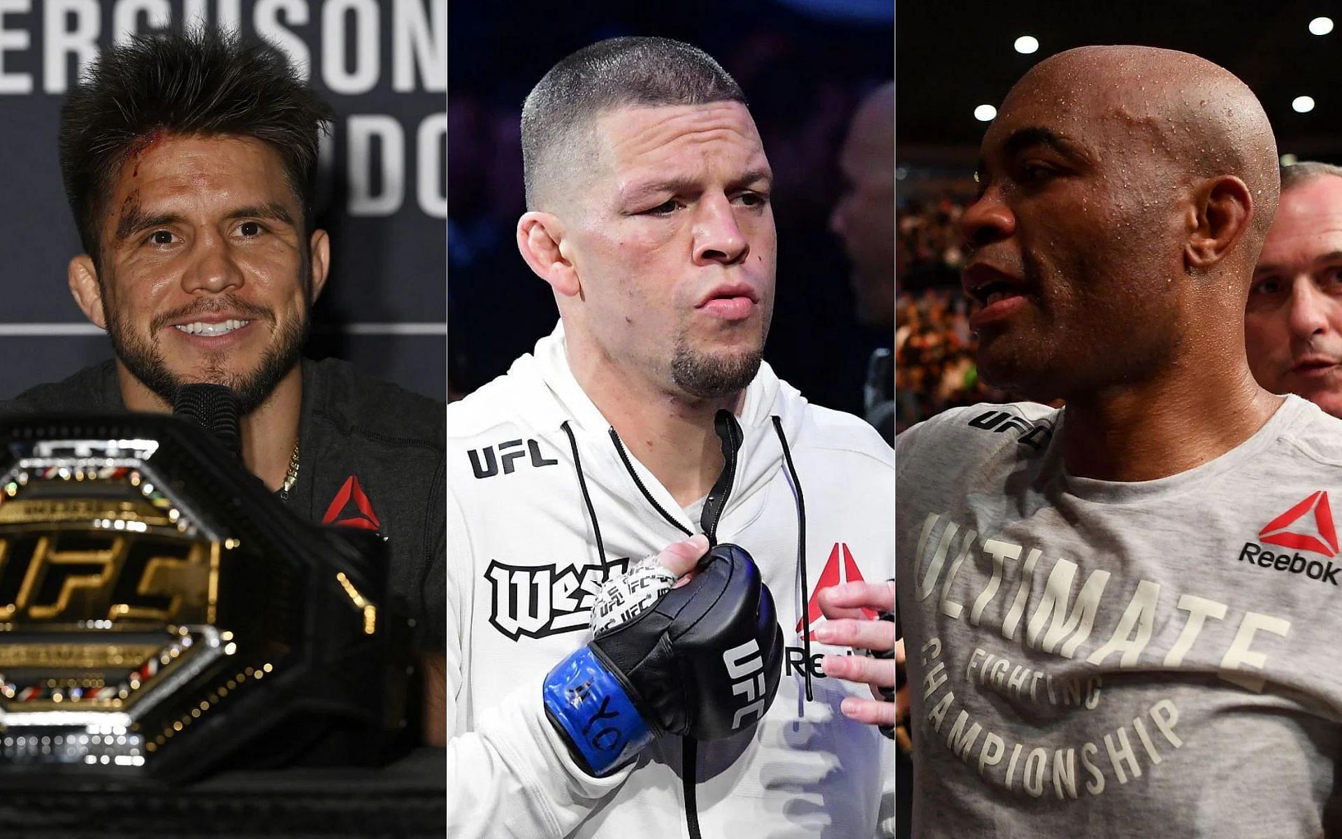 Henry Cejudo (left), Nate Diaz (middle) and Anderson Silva (right)