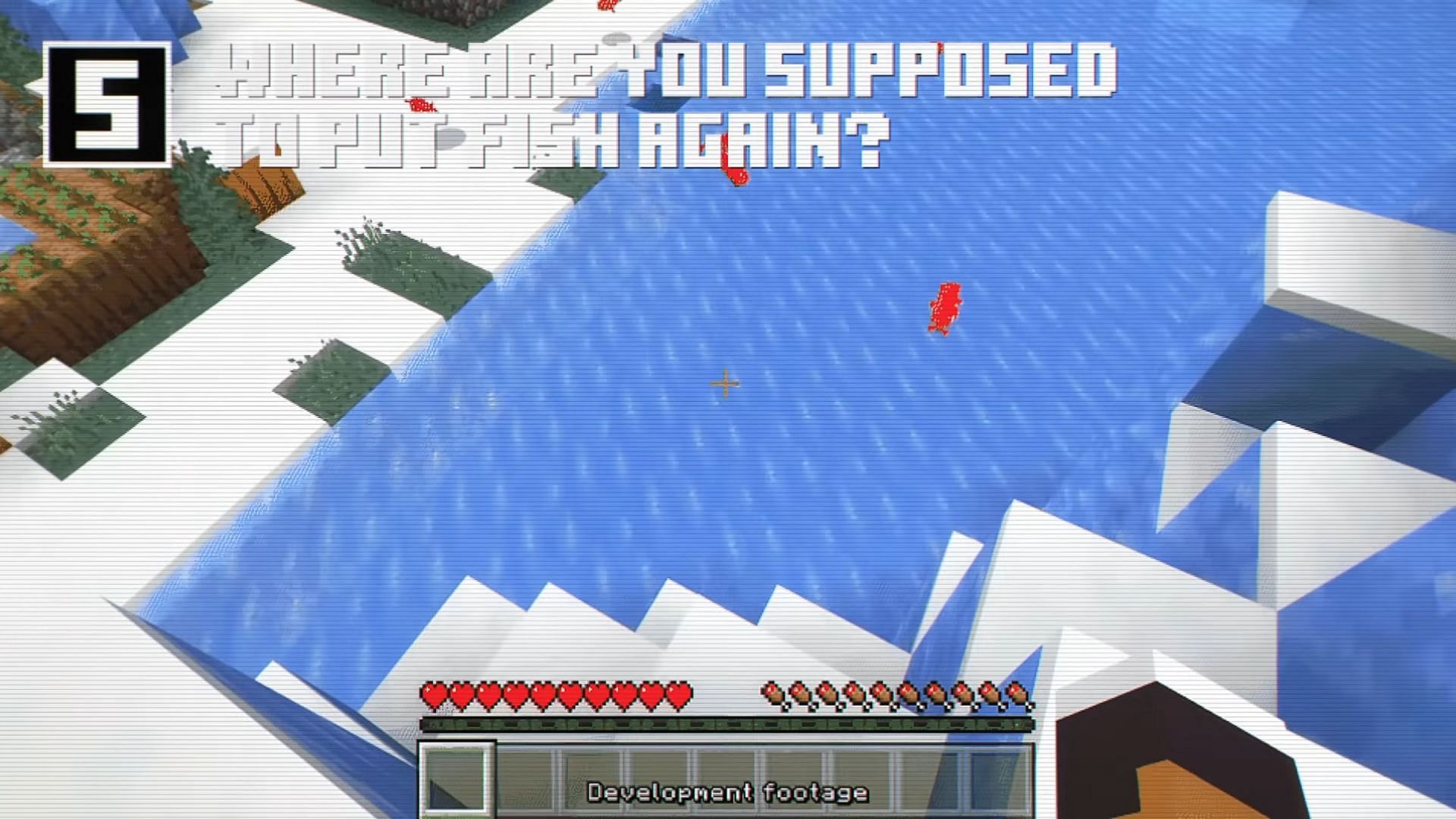 Fish spawning on top of the ice, as seen in the Minecraft YouTube video (Image via Mojang)