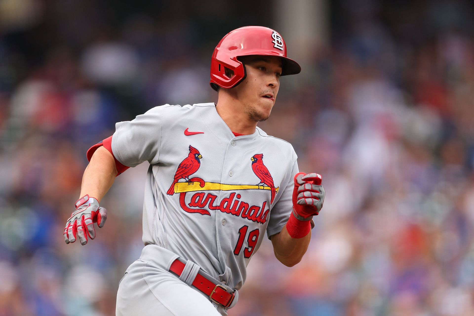 Tommy Edman rounds the bases during a St. Louis Cardinals v Chicago Cubs game at Wrigley Field.